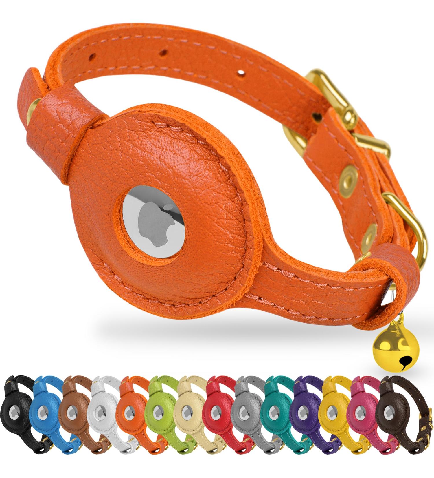 Buy Oopsdoggy Airtag Leather Cat Collar with Bells - Durable & Lightweight GPS Pet Collar for Cats & Small Dogs (Orange) - Buy Online on GoSupps.com