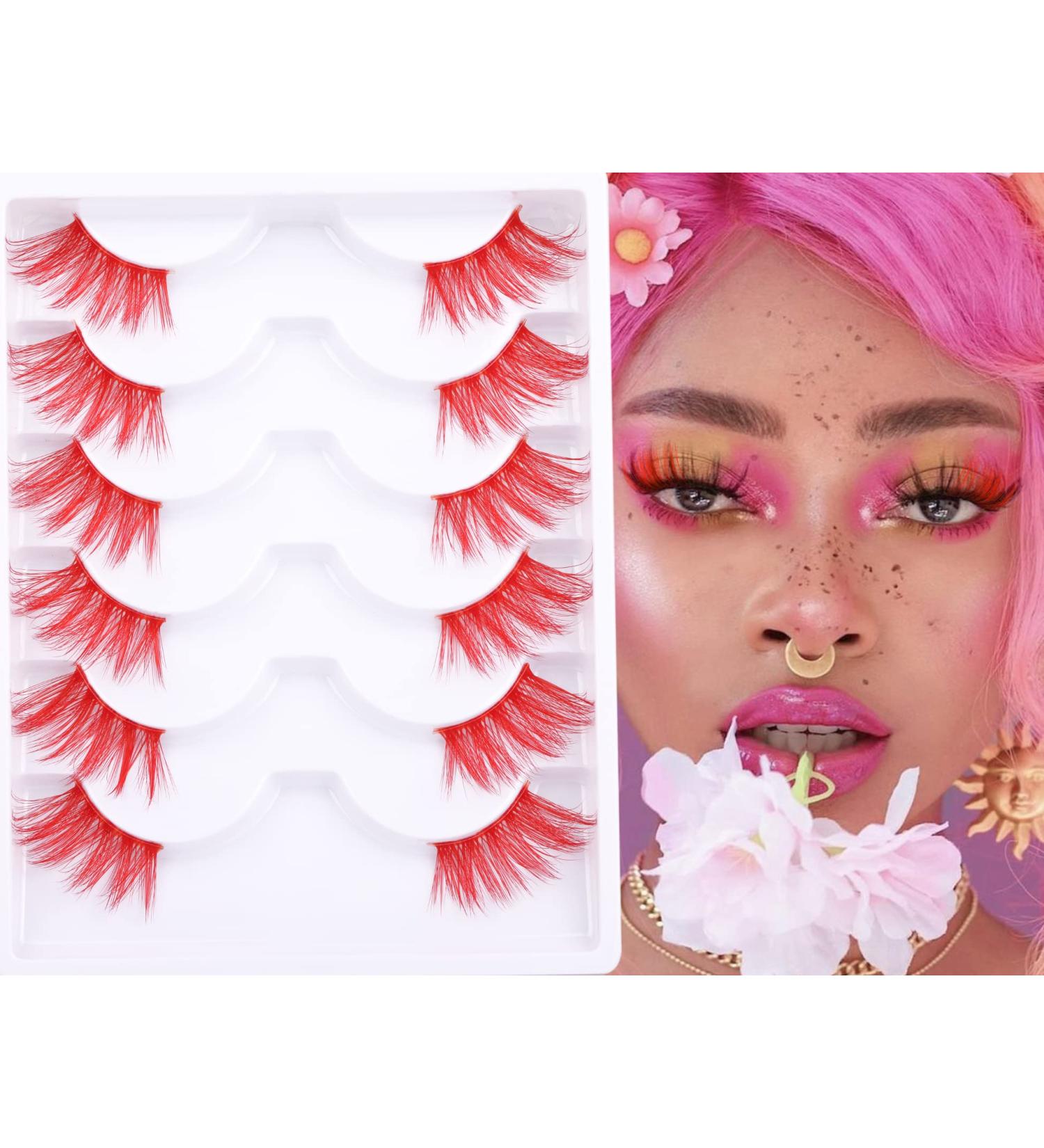 ALICROWN Red Half Lashes - 6 Pairs Natural Look 3D Wispy False Eyelashes for Cat Eye Cosplay, Decorative Faux Mink, Colorful Half Fake Eyelashes - Buy Online on GoSupps.com