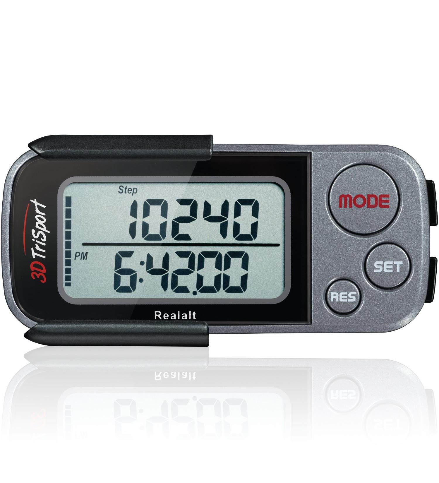 3DTriSport Walking 3D Pedometer with Clip and Strap + Free eBook | Step, Distance, Calorie Counter & More - Grey/Black - Buy Online on GoSupps.com