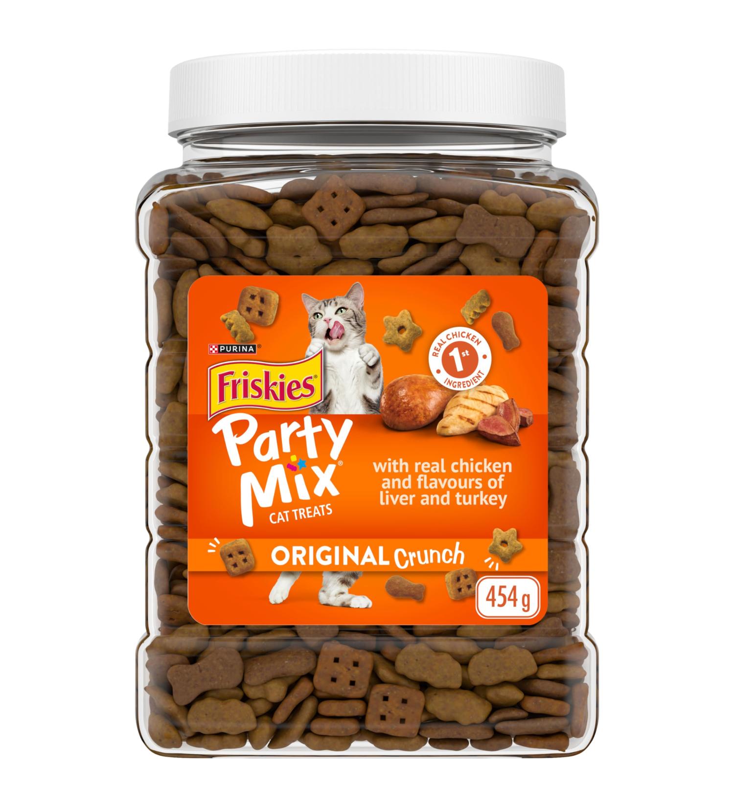 Friskies Party Mix Cat Treats Original Crunch with Real Chicken - 454 g Cannister (1 Pack) 454 g (Pack of 1) - Buy Online on GoSupps.com