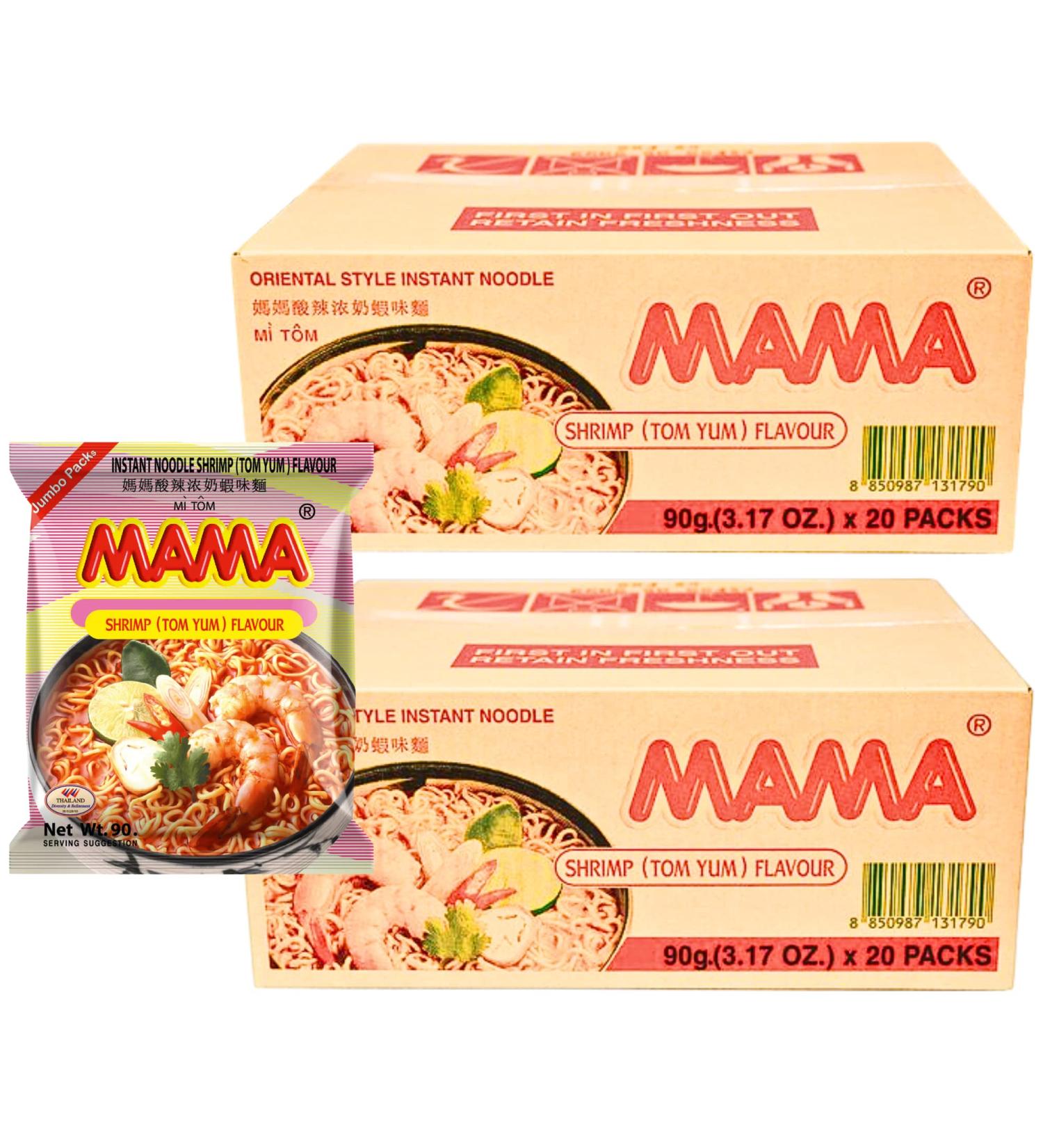 MAMA Instant Noodles Shrimp Tom Yum Flavour 90g Jumbo (Pack of 40) 2 Case Shrimp Spicy 2.25 g (Pack of 40) - Buy Online on GoSupps.com