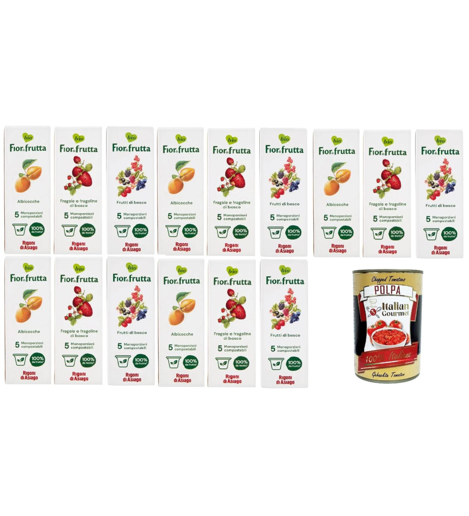 Italian Gourmet E.R. Rigoni di Asiago Fior di Frutta Apricot Strawberry and Wild Berry Jam 5 Individual Boxes of 15 x 100 g + Italian Gourmet Pulp of - Buy Online on GoSupps.com