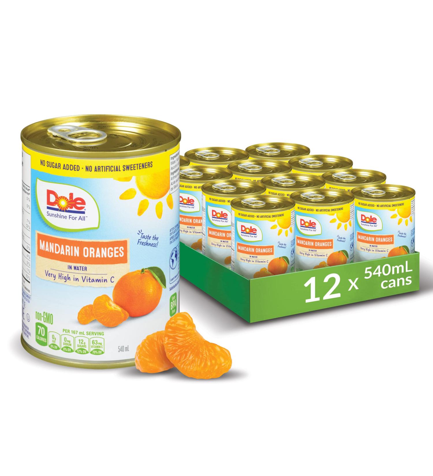 Dole Canned Fruit Mandarin Oranges in Water Non-GMO No Sugar Added & No Artificial Sweeteners 540 ml 12 Count Mandarin Oranges 540ml - Buy Online on GoSupps.com