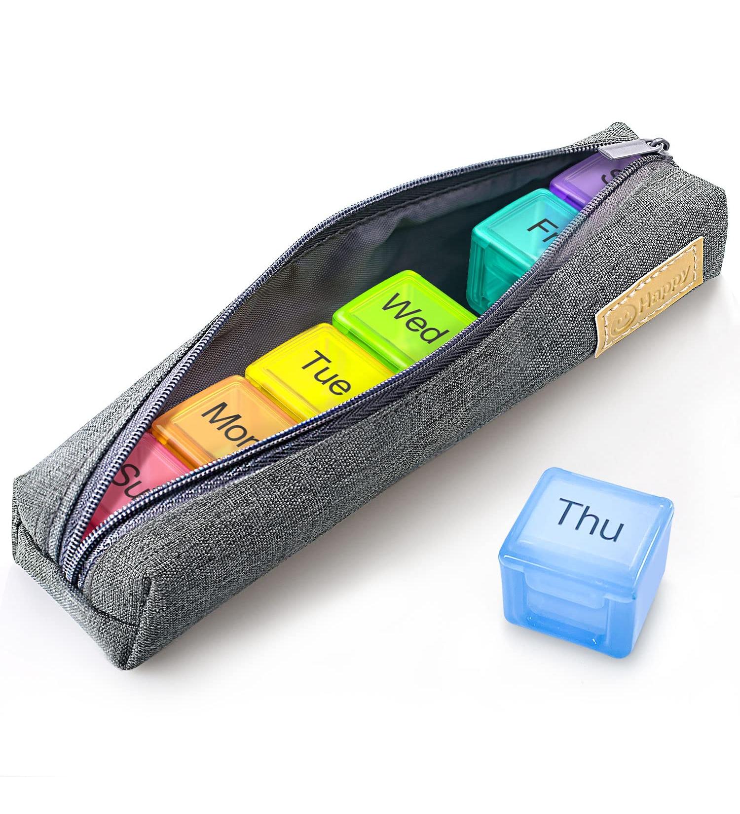 Small Daily Pill Box 7 Day Organizer with Canvas Bag - Grey | Storing Vitamins & Medicine - Buy Online on GoSupps.com