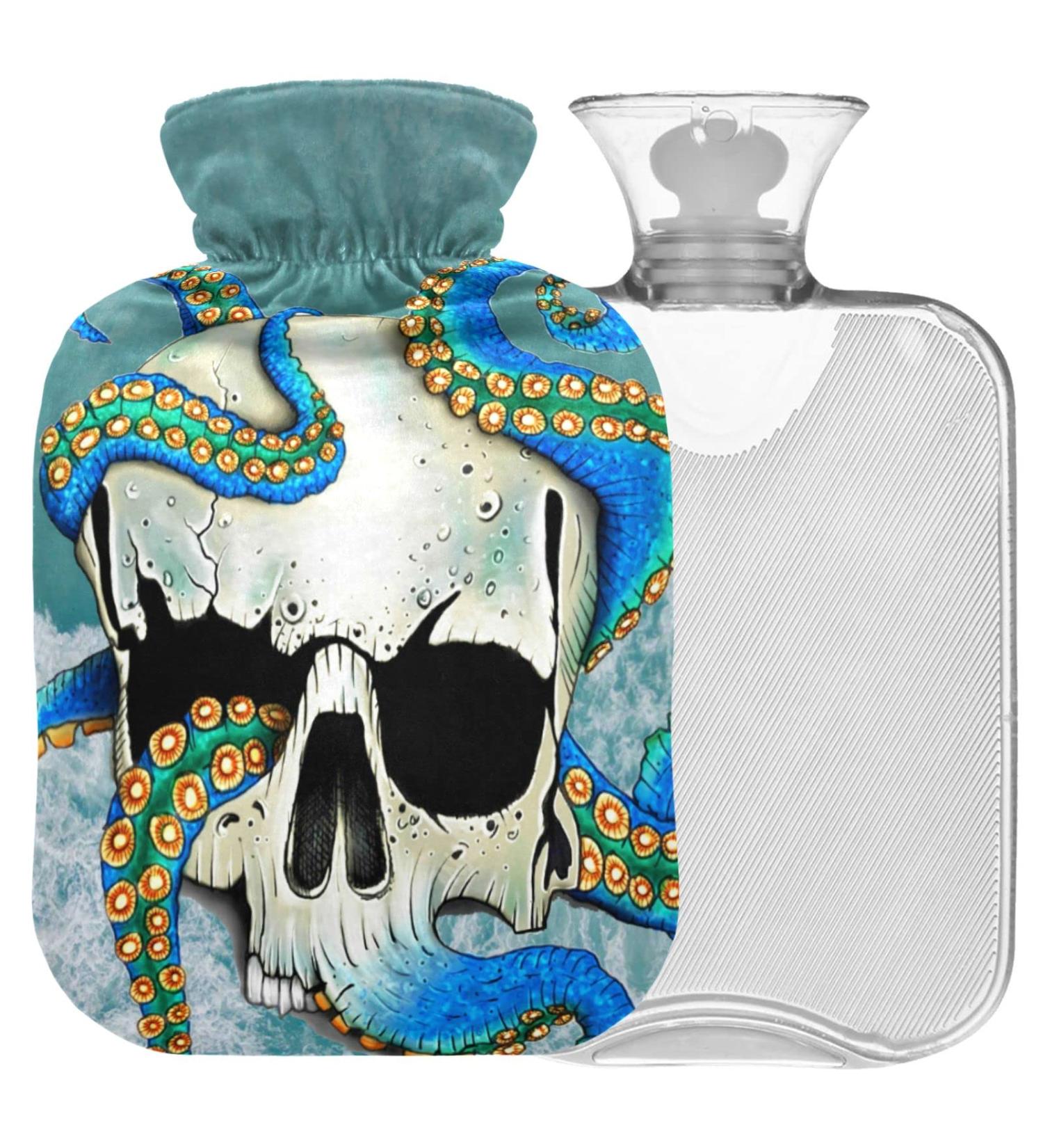 Naanle Ocean Octopus Skull Hot Water Bottle - 1L Transparent Heat Bottle with Cover for Bed Hand & Foot Warmer Pain Relief & Cold Therapy - Buy Online on GoSupps.com
