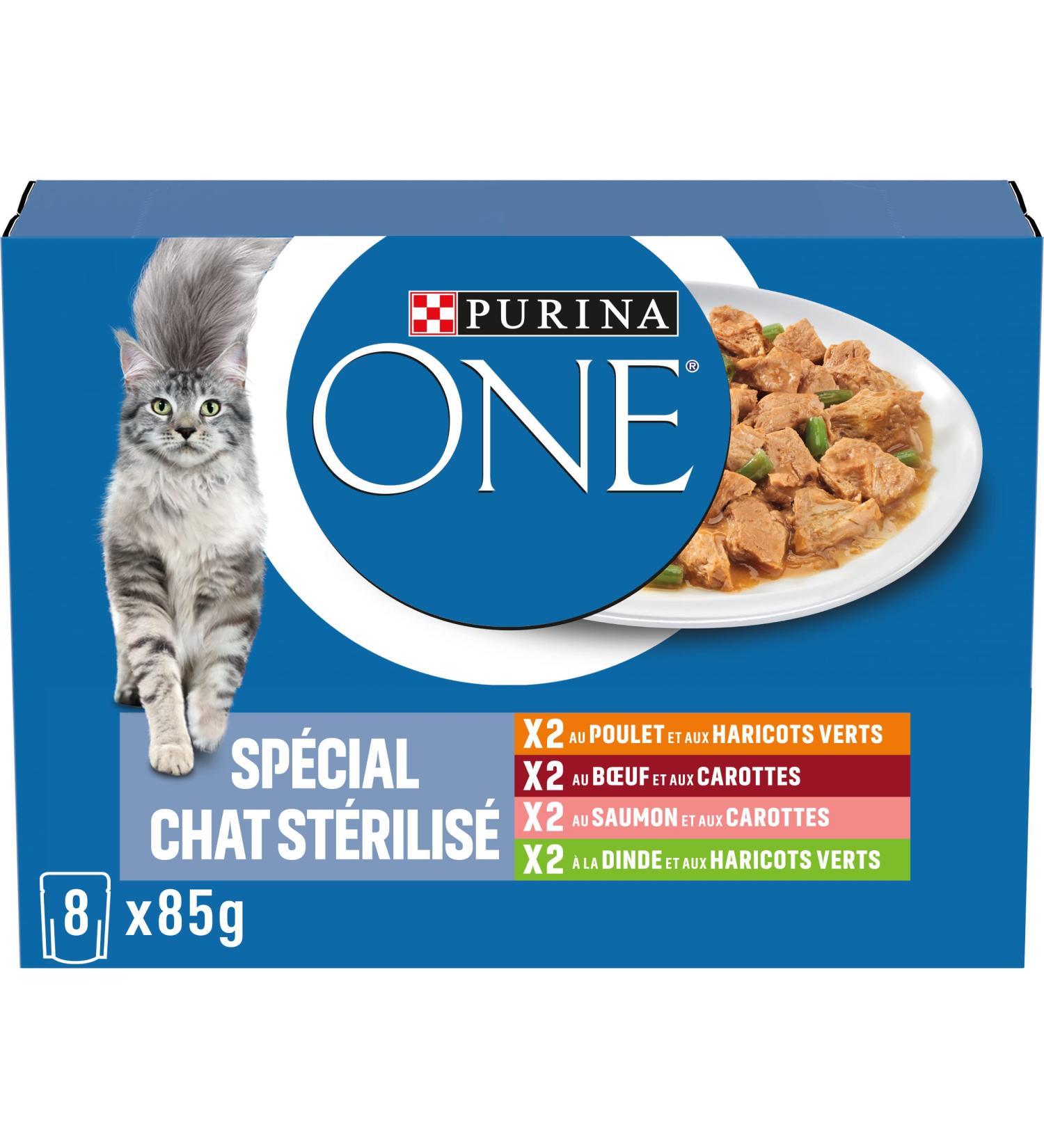 PURINA ONE Sterilized Cat Tapered in Sauce Assorted Flavors Chicken Beef Salmon and Turkey Meal Bags for Adult Cats 8 x 85g | - Buy Online on GoSupps.com