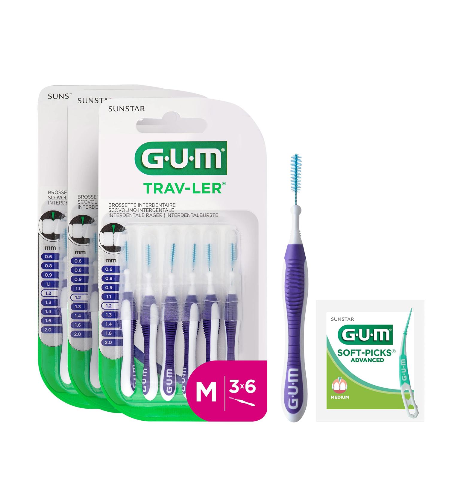 Gum Trav-Ler Professional Interdental Brushes | Antibacterial Bristles & Ergonomic Handle | 3x6 Pack + 1 Free Test | ISO Size 3 (1.3mm) | International Shipping Available - Buy Online on GoSupps.com