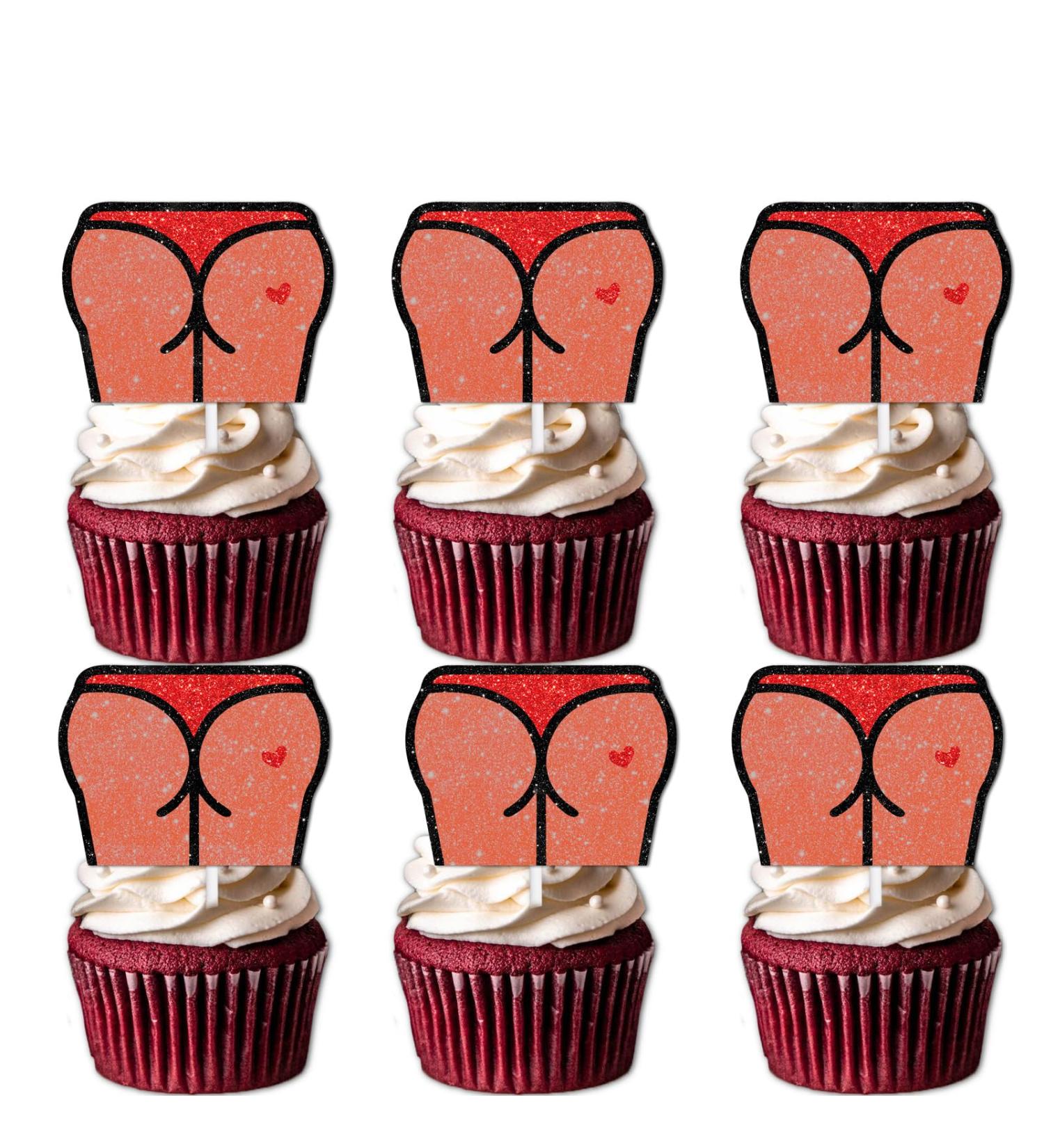18pcs Red Glitter Dessert Cupcake Topper for Kiss the Ass XOXO Red Lip Theme Decor Supplies Lady Woman Girls Happy Birthday Bachelor Wedding Party Decoration - Buy Online on GoSupps.com