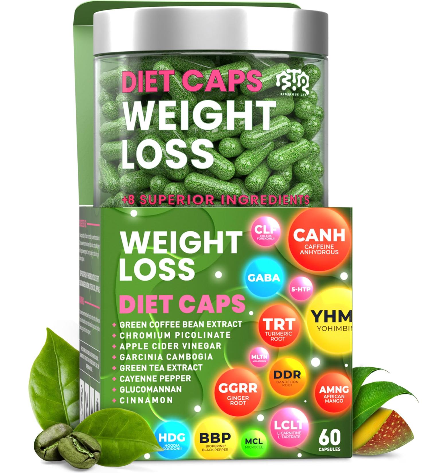 BIOTEQUELAB Weight Loss Diet Capsules Natural Appetite Suppressant Day & Night Fat Burner for Women & Men with Apple Cider Green Coffee Bean Extract Metabolism Booster Supplement - 60 Pills - Buy Online on GoSupps.com