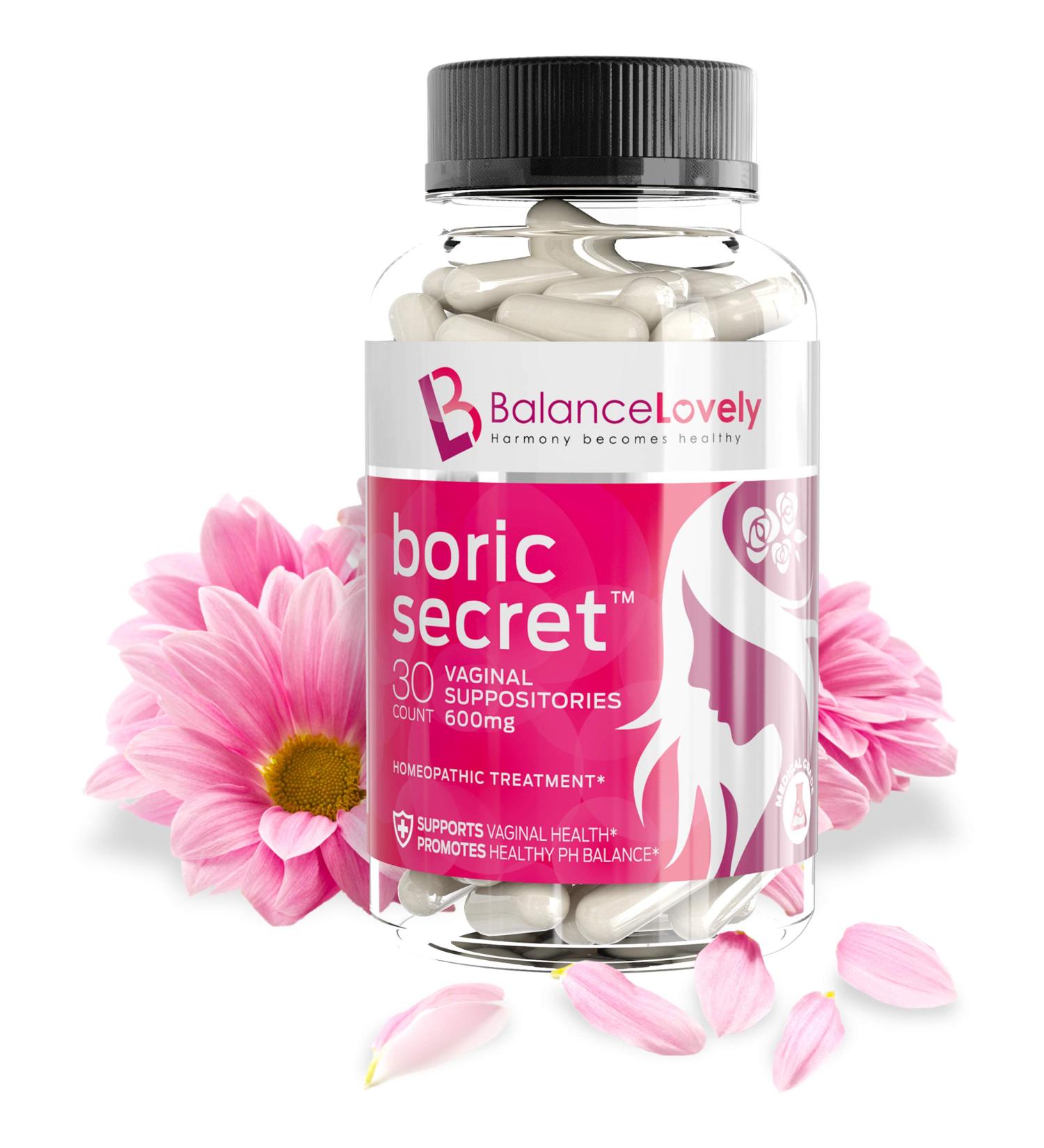 Boric Acid Suppositories 600mg - Vegan Capsules for Feminine Hygiene & Vaginal Health - Buy Online on GoSupps.com