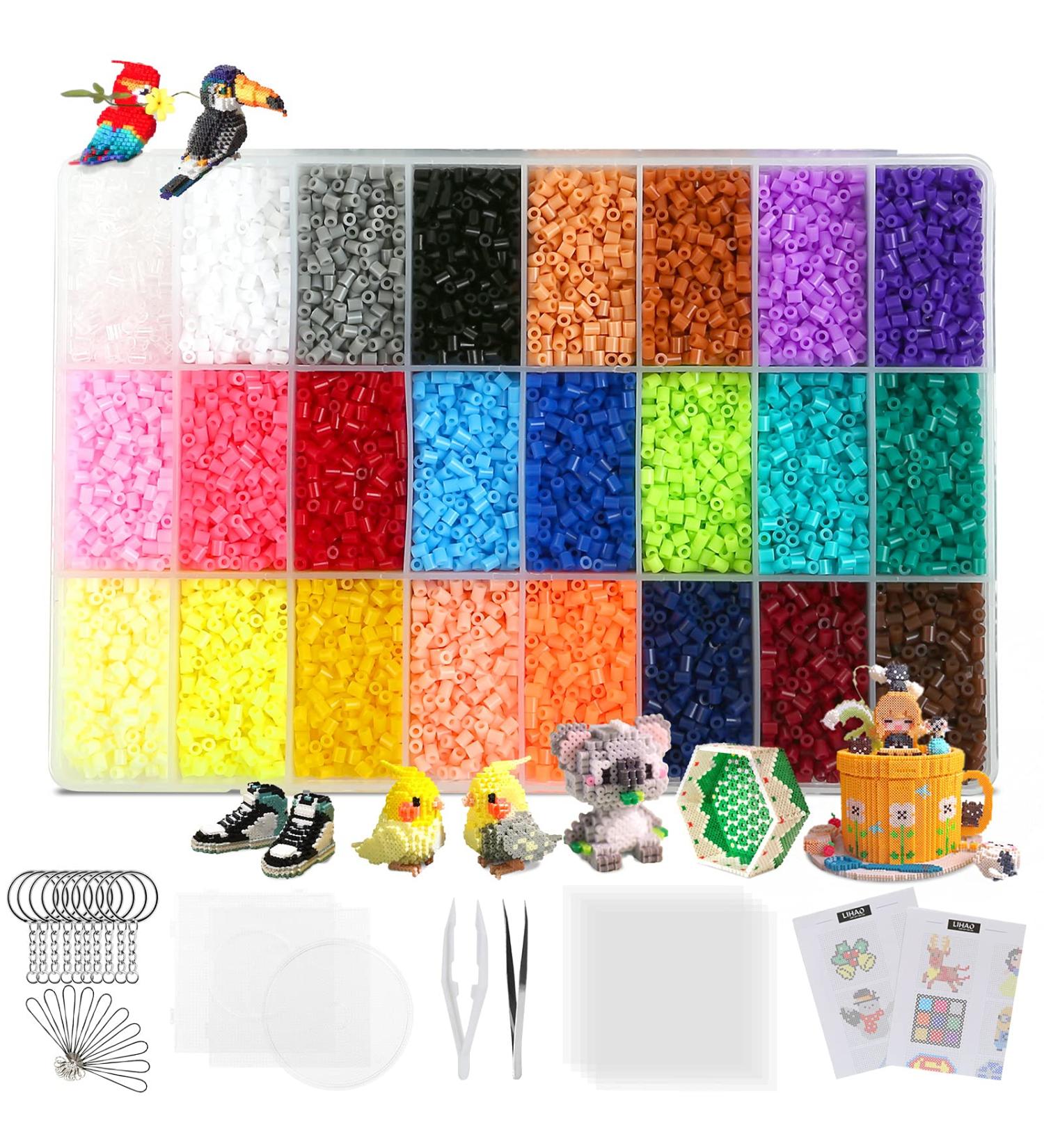 24,000 Fuse Beads Kit - 24 Colors 2.6mm Tiny Mini Beading Set with Pegboards and Ironing Paper for Party Crafts - Buy Online on GoSupps.com