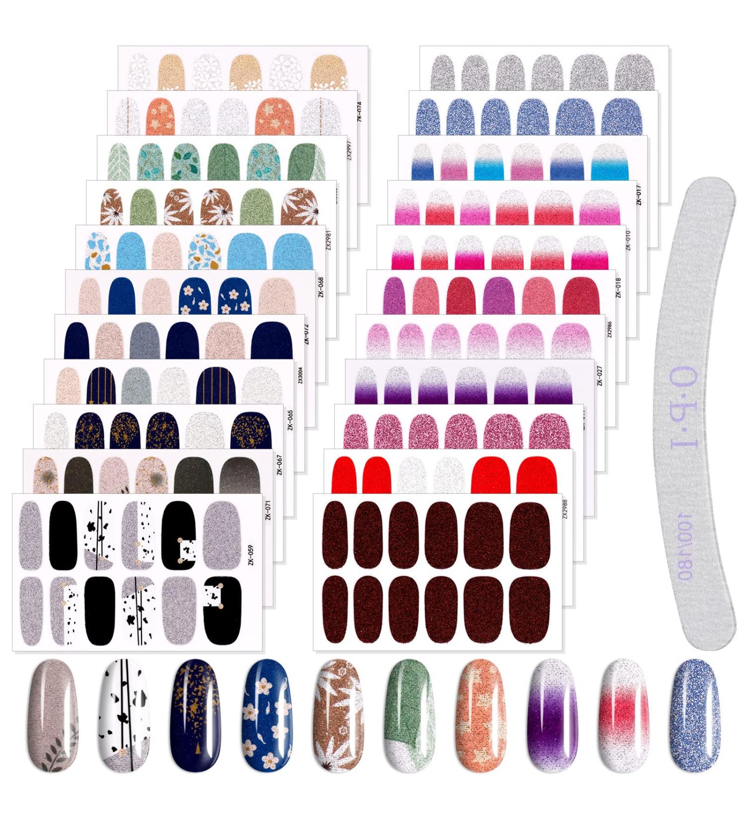 EBANKU Full Wraps Nail Polish Stickers - 22 Sheets Pure Color Shine Flower Nail Art Decals with Nail File - Self-Adhesive Manicure Kits for Women & Girls - Buy Online on GoSupps.com