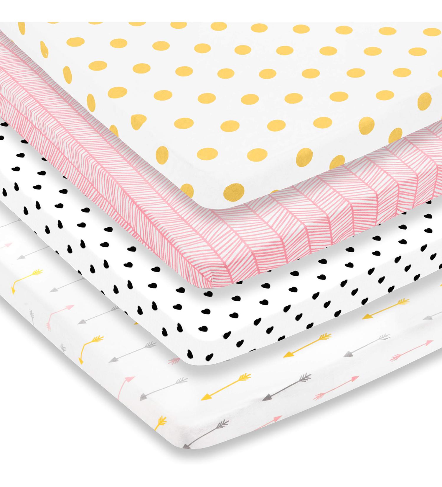 Premium 100% Super Soft Jersey Knit Cotton Pack n Play Sheets - 4 Pack | Portable Mini Crib Sheet for Girls | Fits Playard Mattress 24 x 38 x 5 - Buy Online on GoSupps.com