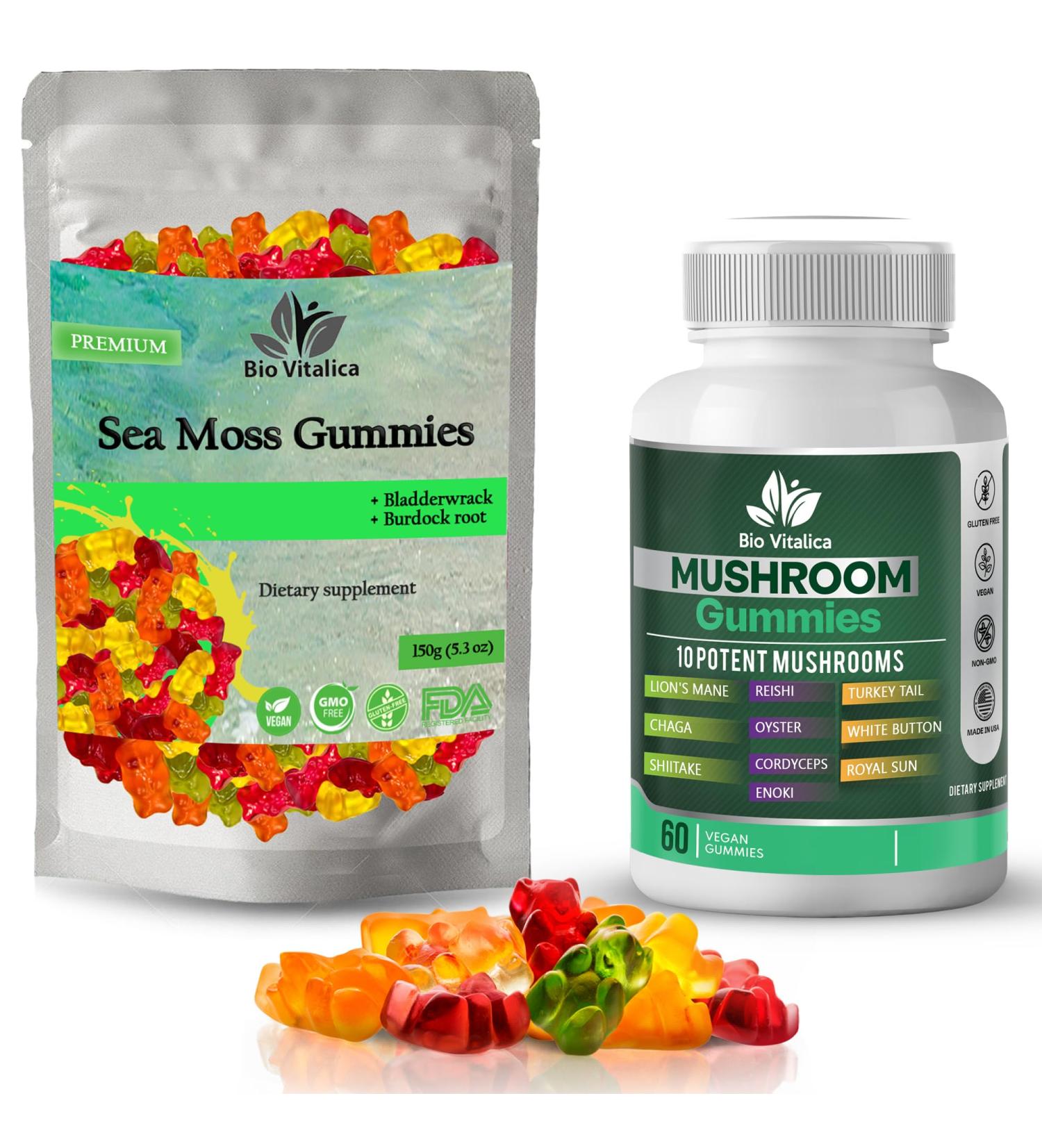 BIO VITALICA Sea Moss Gummies & Mushroom Gummies (Bundle) - Buy Online on GoSupps.com