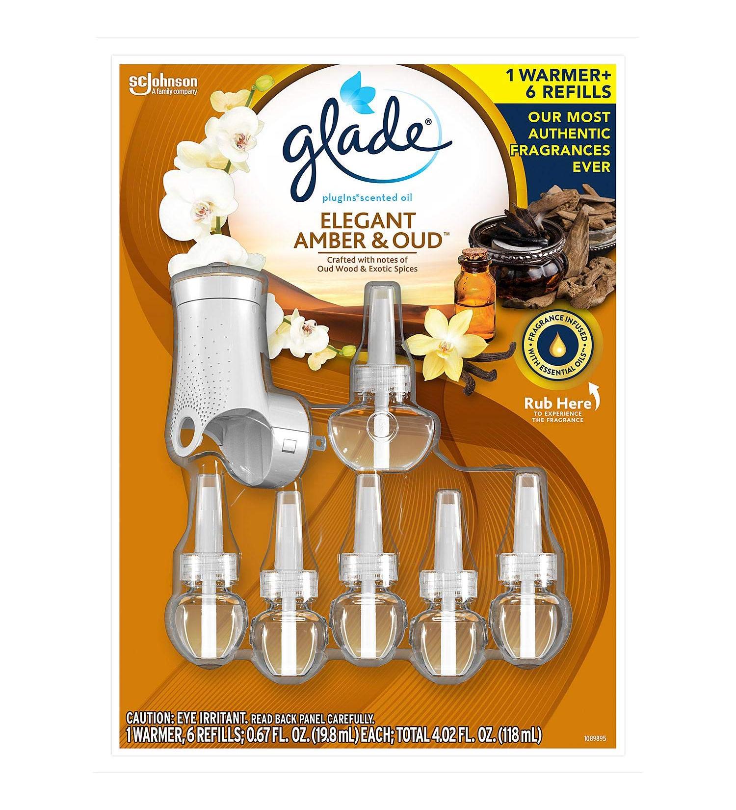 Glade Elegant Amber & Oud PlugIns Scented Oil Air Freshener Refills with Warmer
