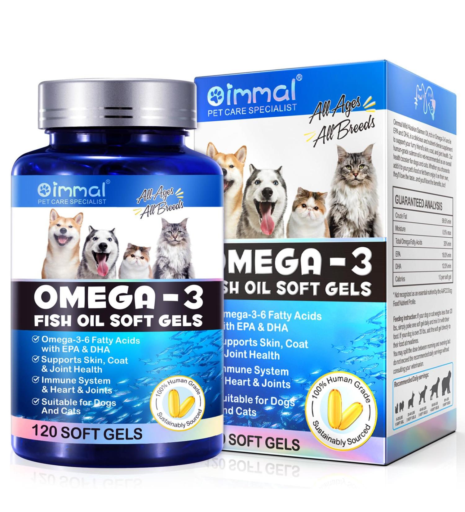 Omega 3 Fish Oil for Dogs - Salmon Oil for Dogs - Omega 3 Fish Oil Soft Gels for Dogs & Cats s Skin Joints and Coat Pet Salmon Fish Oil Soft Gels for Dogs & Cats (120PCS) - Buy Online on GoSupps.com