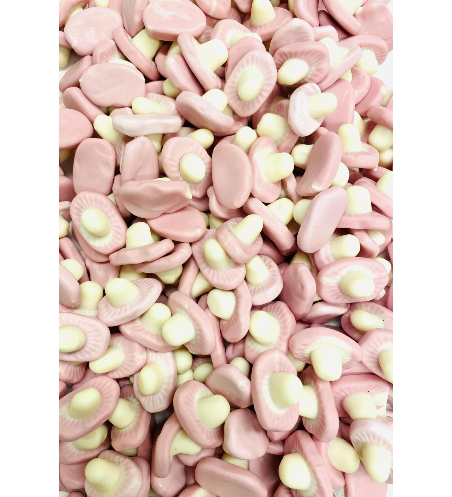 Pink and White Fruit Flavour Mushroom Sweets - Gummy Mushroom Sweets - 1 KG Bag - Pick and Mix - Baby Shower Sweets
