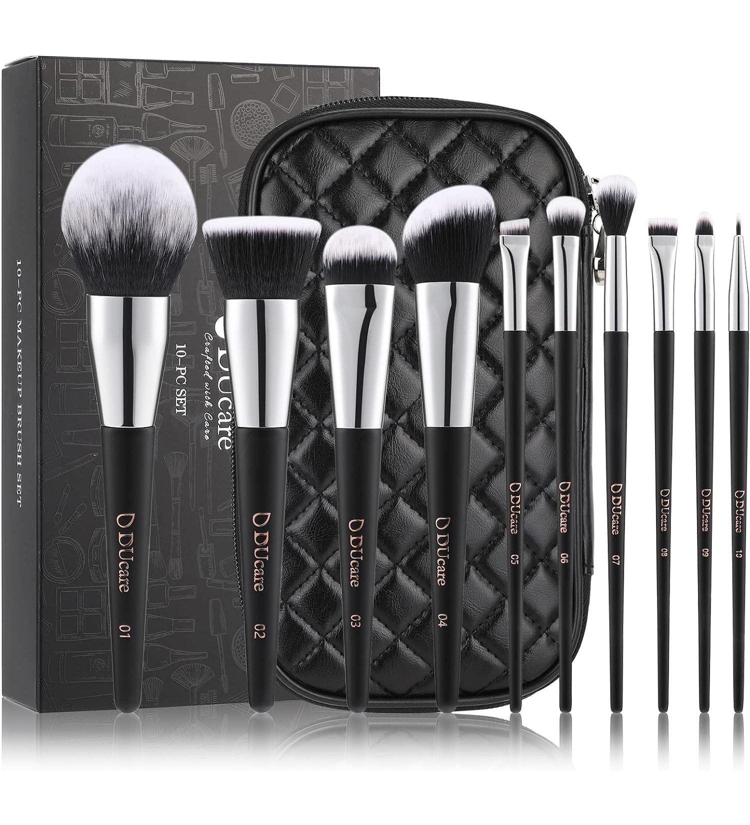 Ducare 10-Piece Professional Makeup Brush Set | Premium Synthetic Brushes with Cosmetic Bag | Travel-Friendly Black Makeup Brushes - Buy Online on GoSupps.com