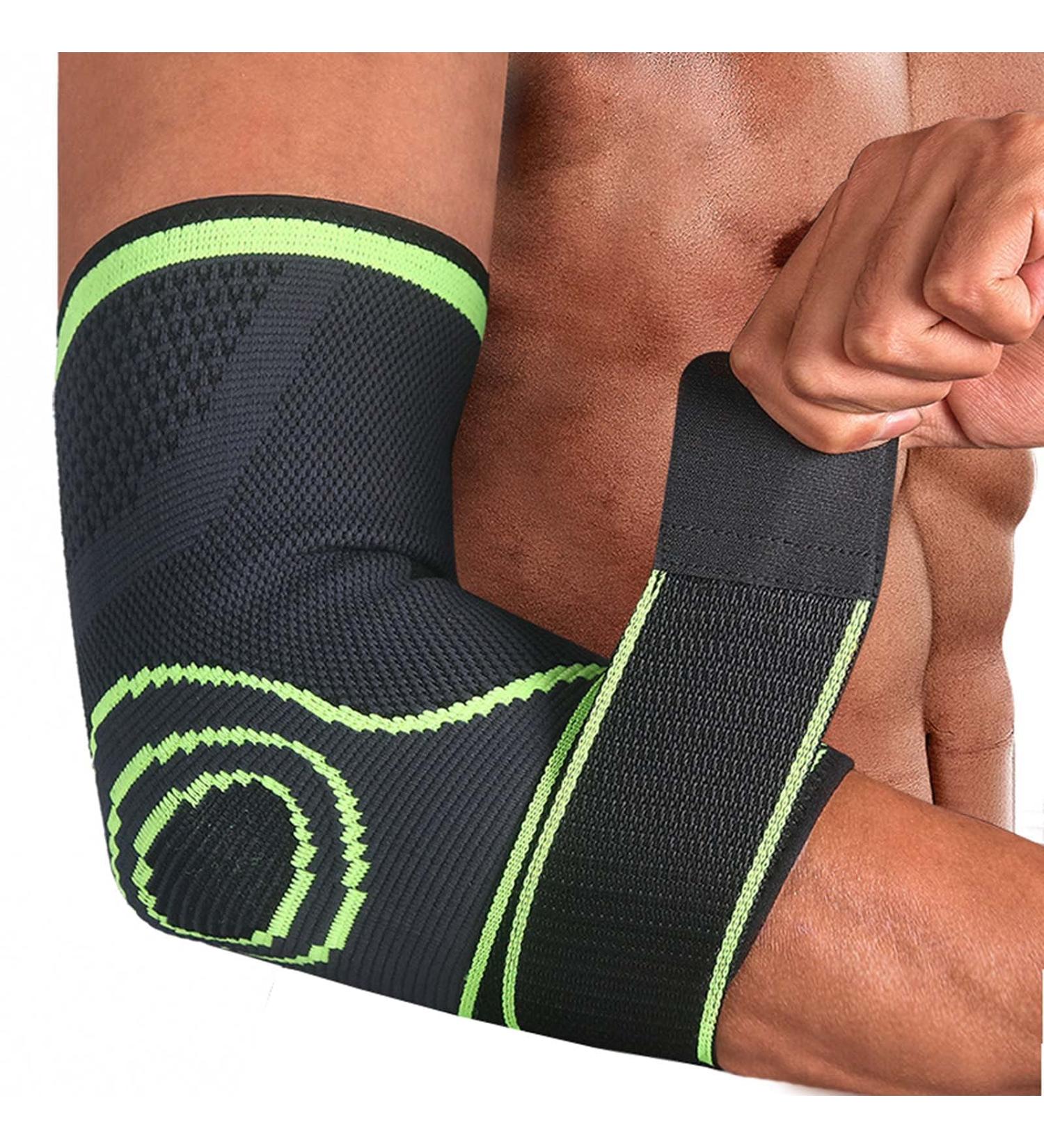 Elbow Brace Compression Sleeve for Tendonitis & Tennis Elbow | Elastic Guard with Strap - Free Size - Buy Online on GoSupps.com
