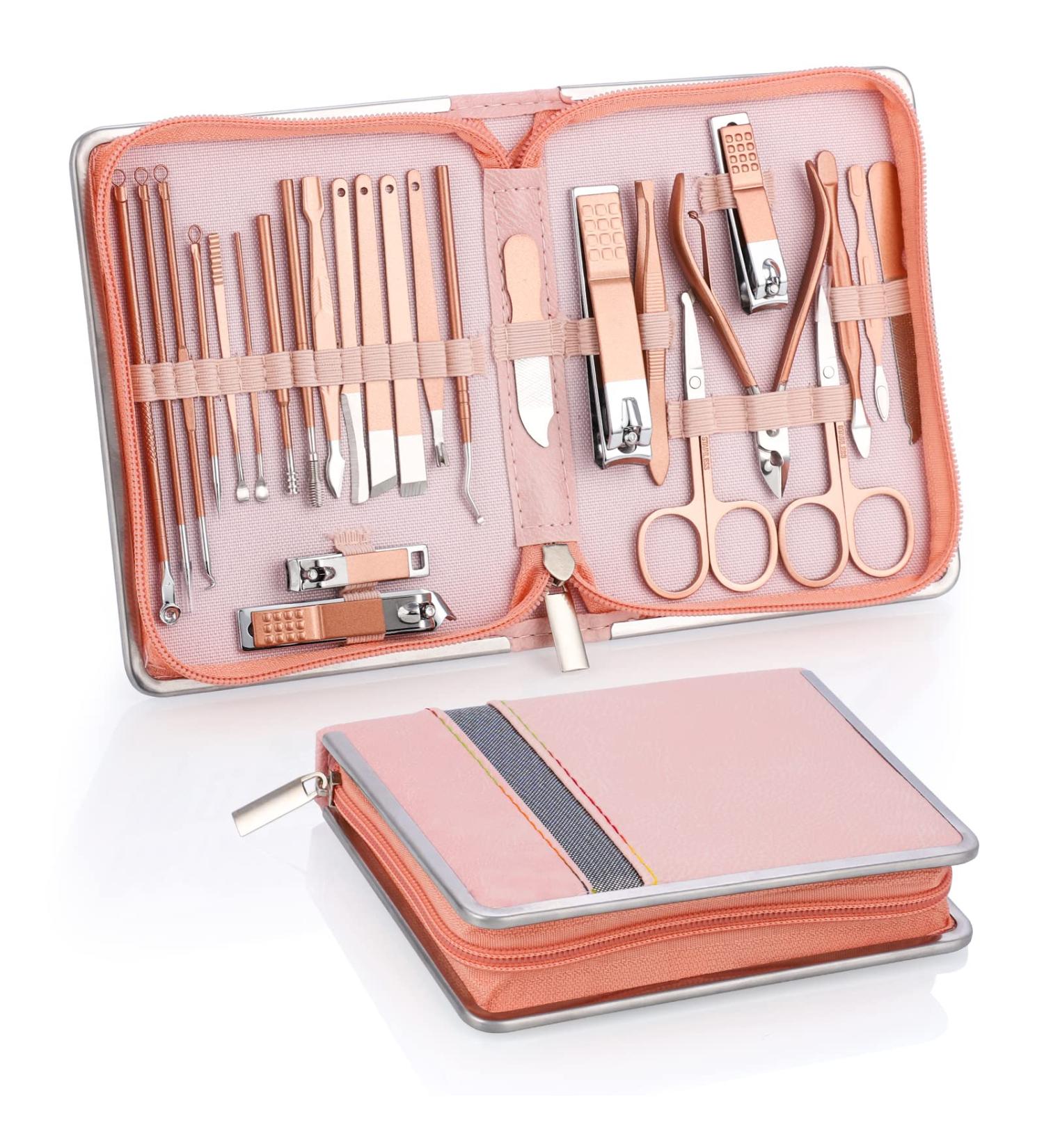 Coolzon 26-Part Professional Manicure Set | Stainless Steel Nail Tools for Manicure & Pedicure | Advanced Zip Pocket Design | Rose Color - Buy Online on GoSupps.com
