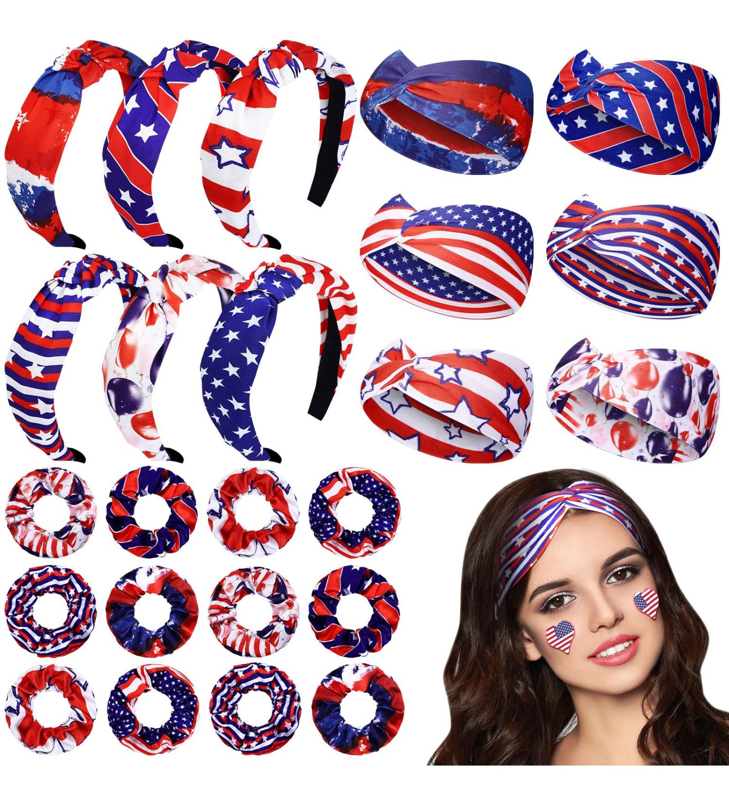 Patriotic American Flag Headband Set | 4th of July Hair Accessories Kit with Scrunchies - Buy Online on GoSupps.com