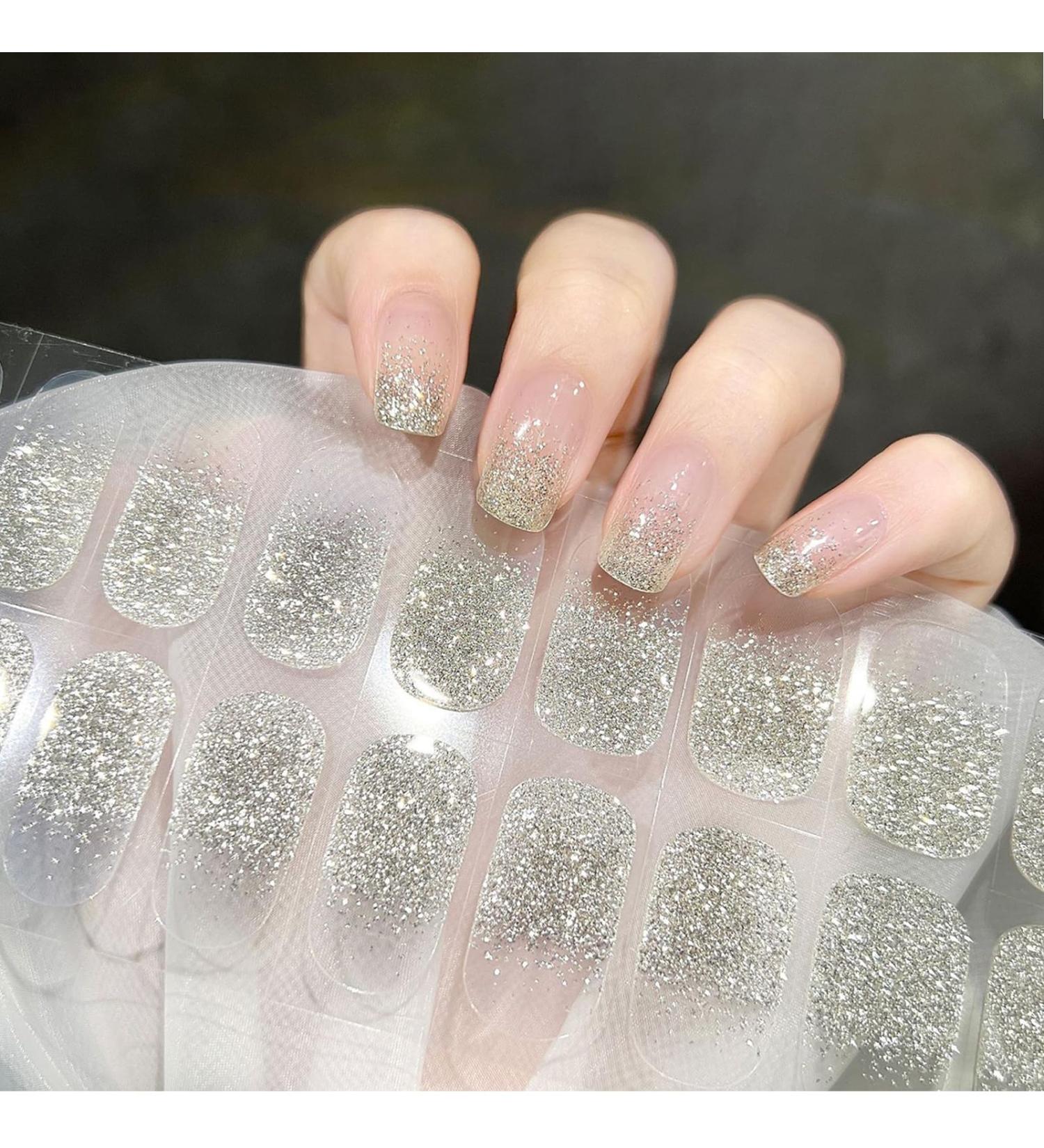 Ceboic Half-Hardened UV Gel Strips - 22PCS Silver Shiny French Nail Polish Stickers | Salon Quality Self-Adhesive Nail Wraps for Women & Girls - Perfect for Christmas Nail Art Decor - Buy Online on GoSupps.com