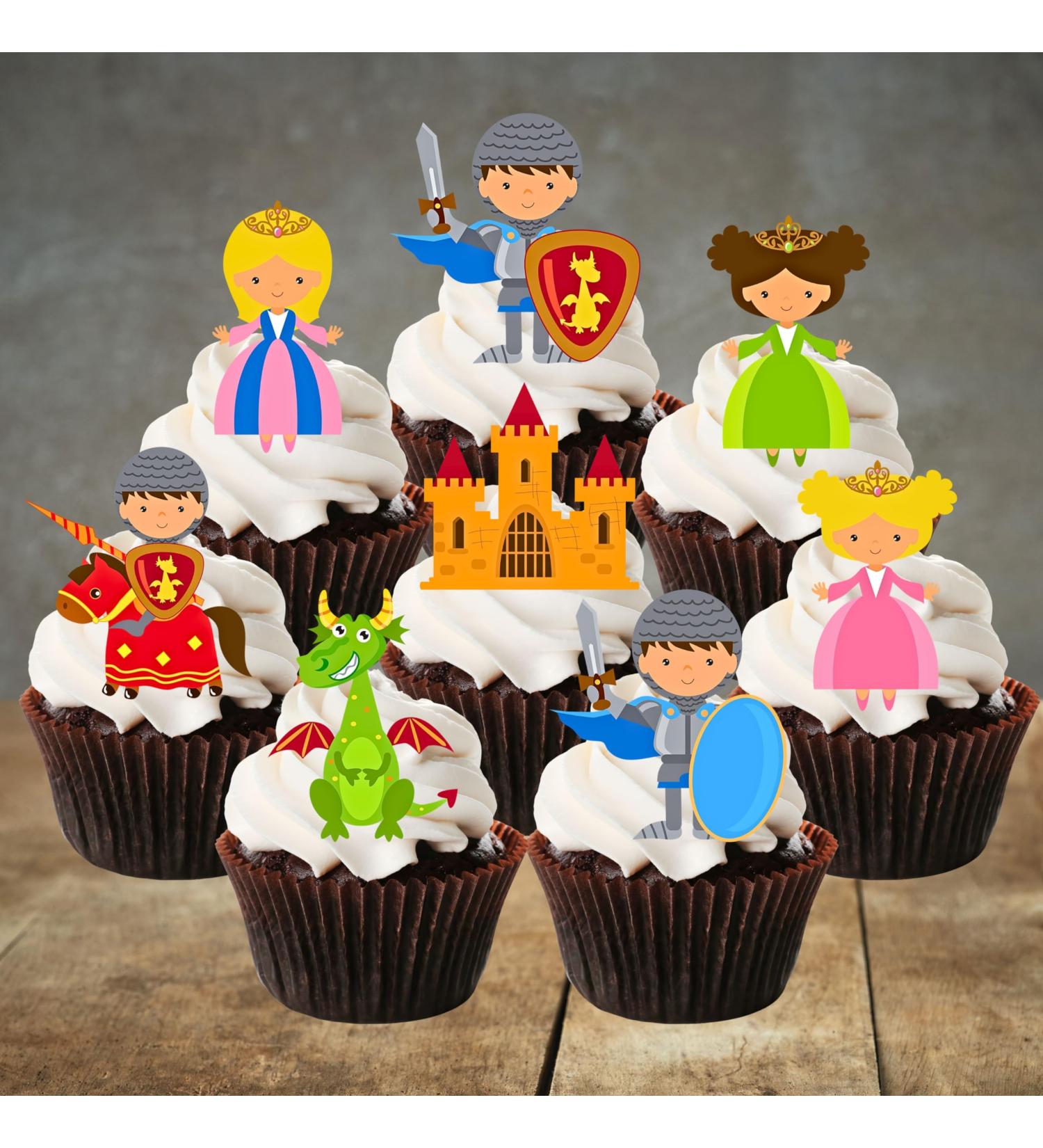 Knights & Dragons Edible Cupcake Toppers - Stand Up Wafer Decorations (24 Pack) for Magical Parties | International Shipping Available - Buy Online on GoSupps.com