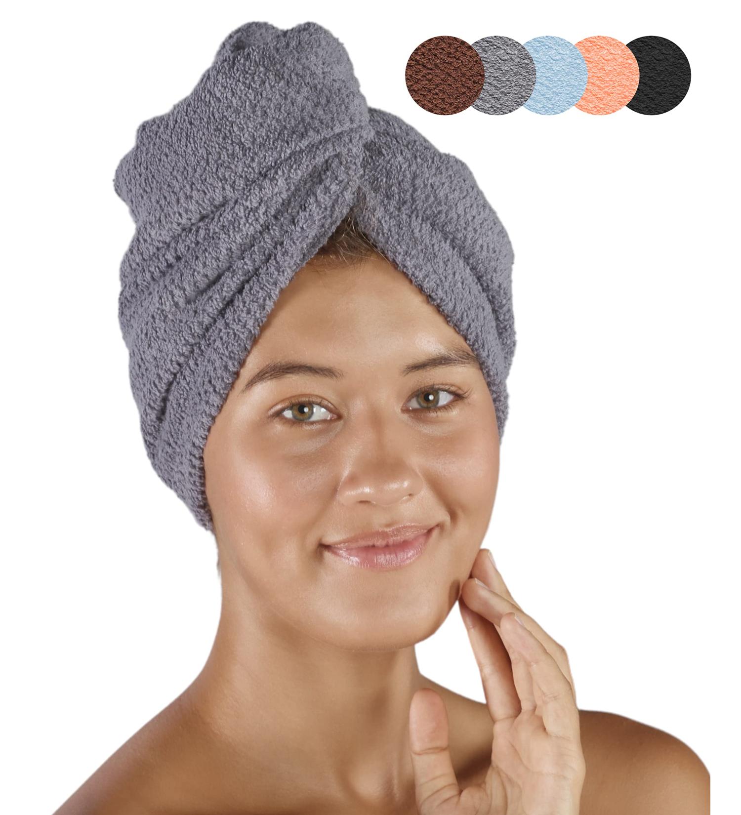 Buy Pamuq 100% Cotton Hair Turban with Buttons - Quick-Drying Gray Hair Towel - 1 Piece Turban for Effortless Drying - Buy Online on GoSupps.com