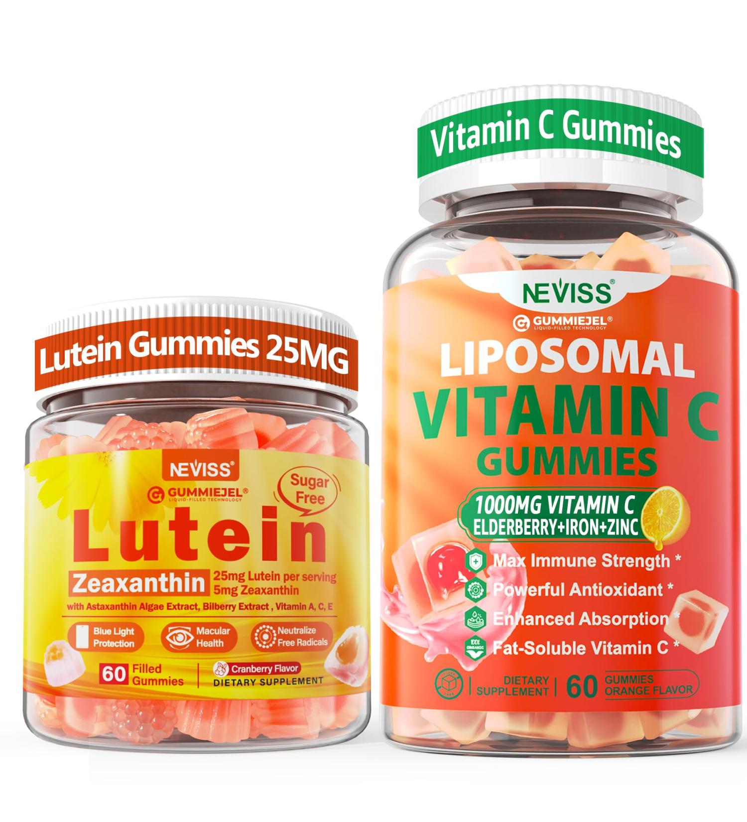 NEVISS 1Pack Liposomal Vitamin C 1000mg Gummies + 1Pack Lutein Zeaxanthin Supplements Gummies - Buy Online on GoSupps.com