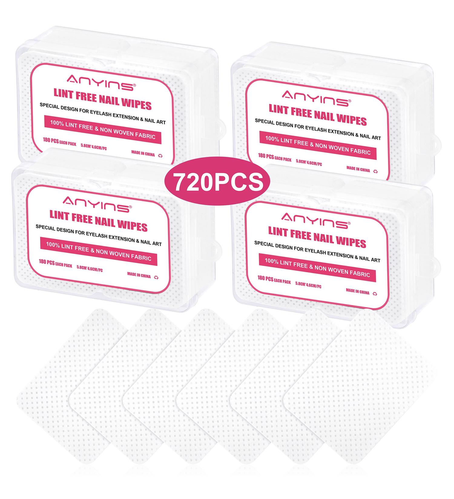 ANYINS 720 PCS Lint Free Nail Wipes - Super Absorbent for Nail Polish Removal and Eyelash Extensions - Non-Woven Fabric - White - Buy Online on GoSupps.com