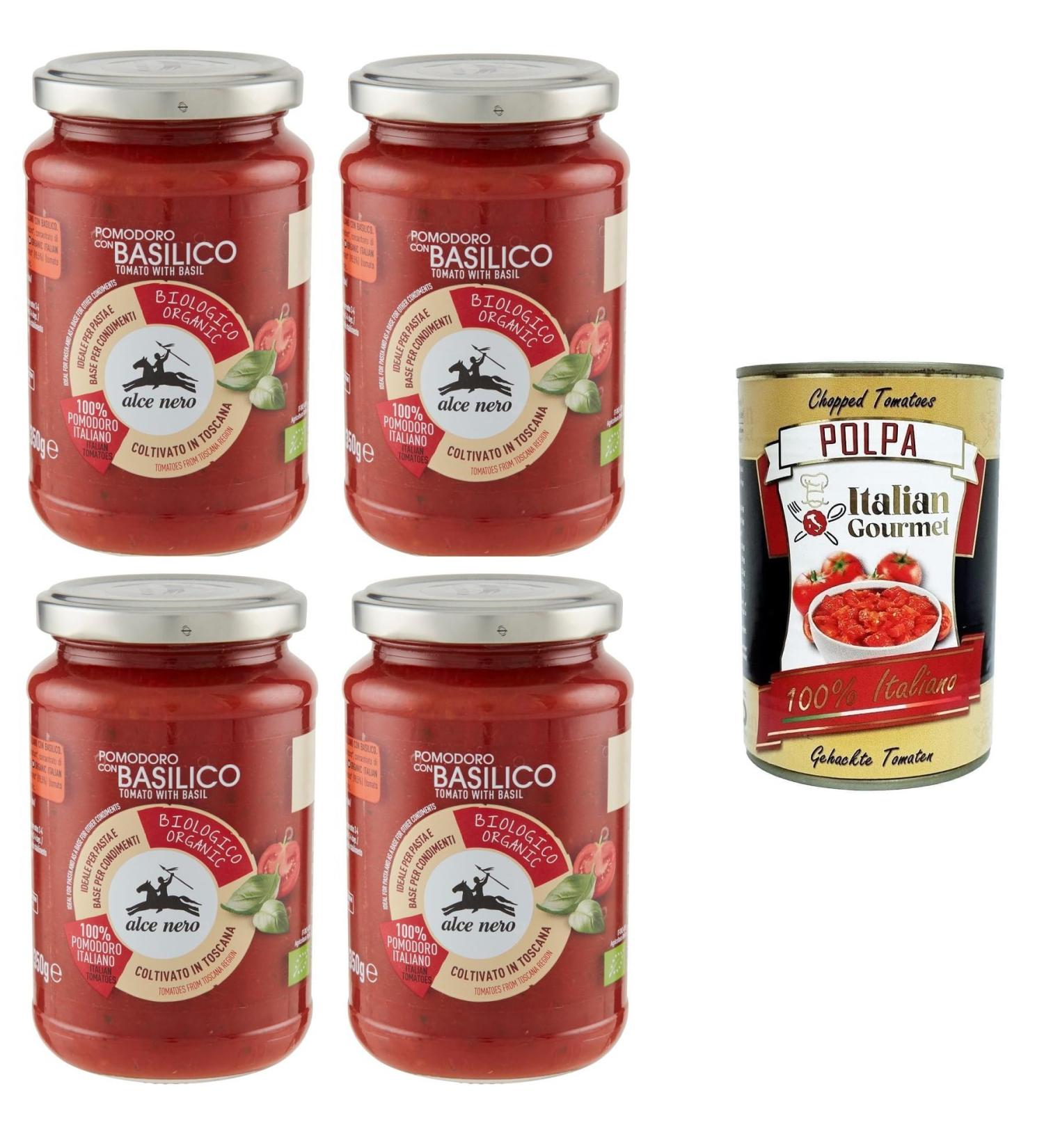  Italian Gourmet E.R. Alce Nero Tomato with Basil Tomate avec basilic 4 x 350 g + Pulpa Italian Gourmet 400 g - Buy Online on GoSupps.com