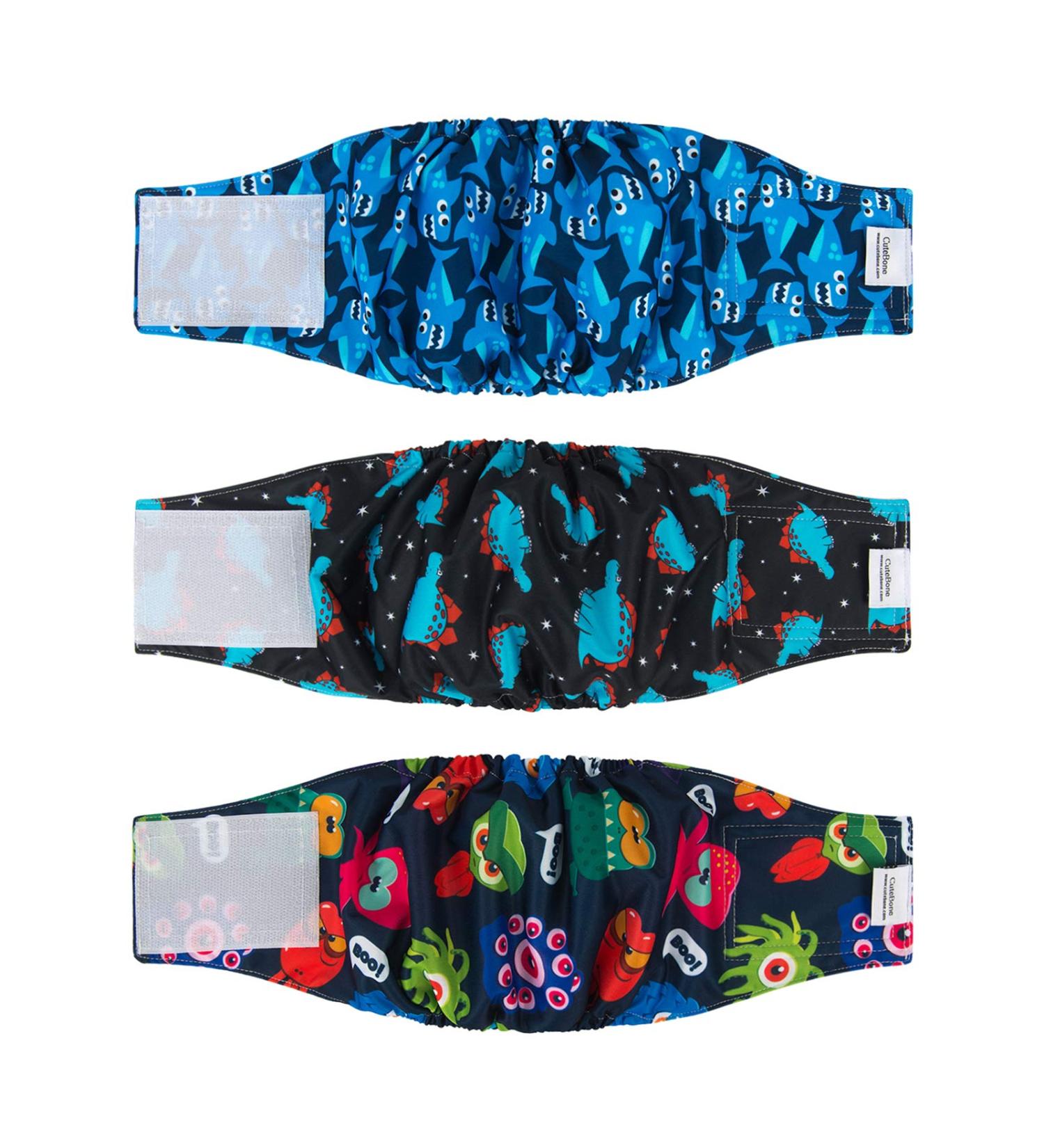 Cutebone Male Washable Dog Diapers - 3 Pack Reusable Belly Bands with Velcro | High-Suction Dog Wraps for Males (28-35.5cm) | International Shipping Available - Buy Online on GoSupps.com