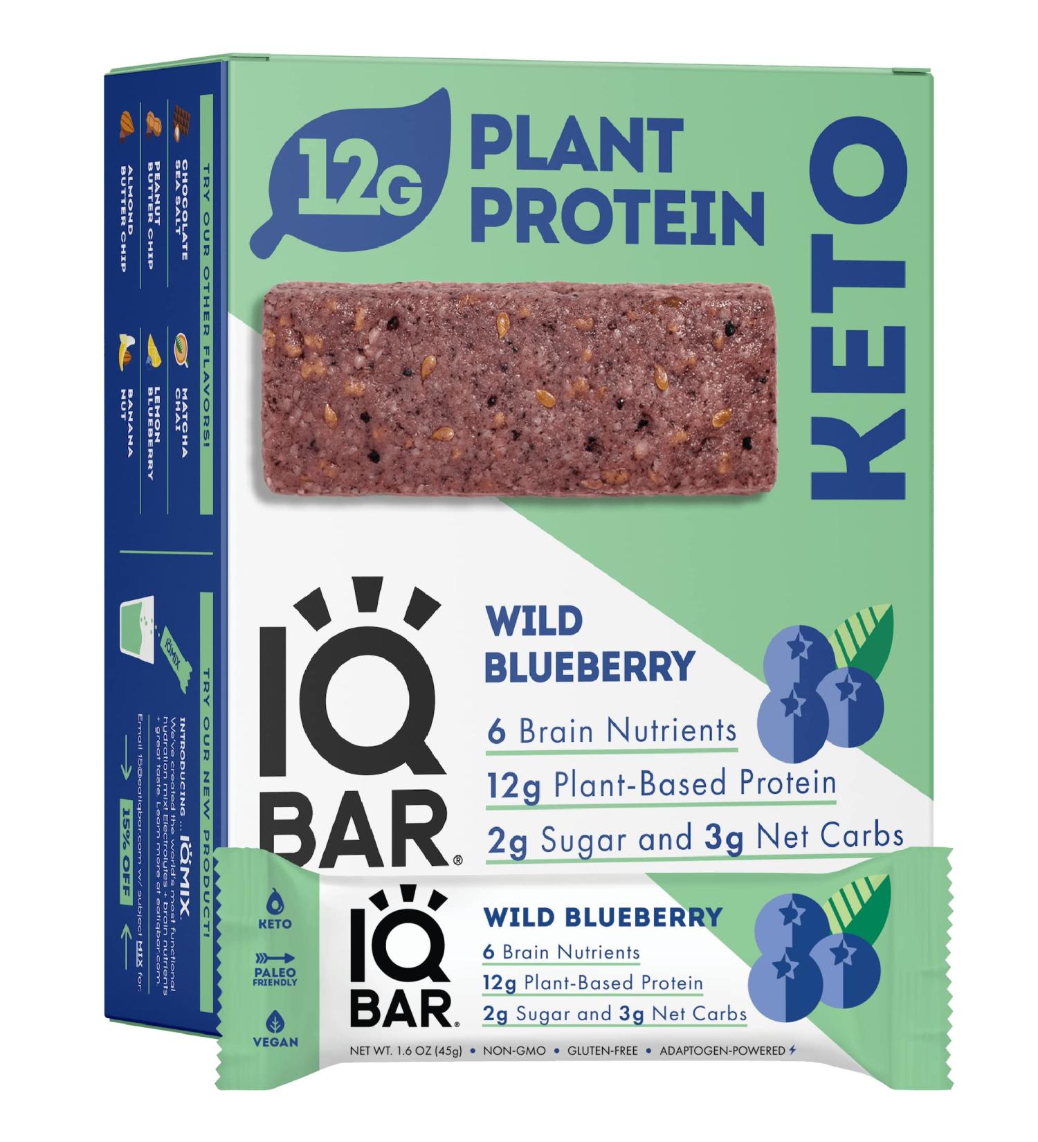IQBAR Brain and Body Wild Blueberry Keto Protein Bars - 12-Count Energy Bars - Buy Online on GoSupps.com