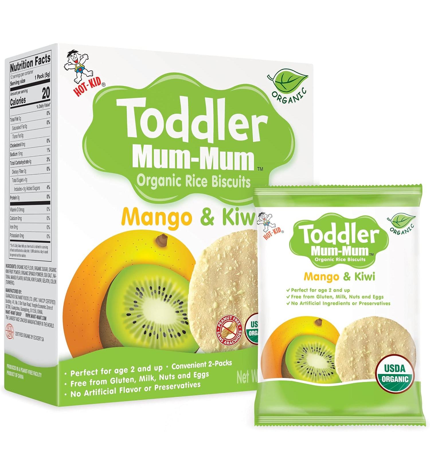 Hot Kid Organic Rice Biscuits - Mango & Kiwi 12 Packs (60g) | Healthy Toddler Snacks - Buy Online on GoSupps.com