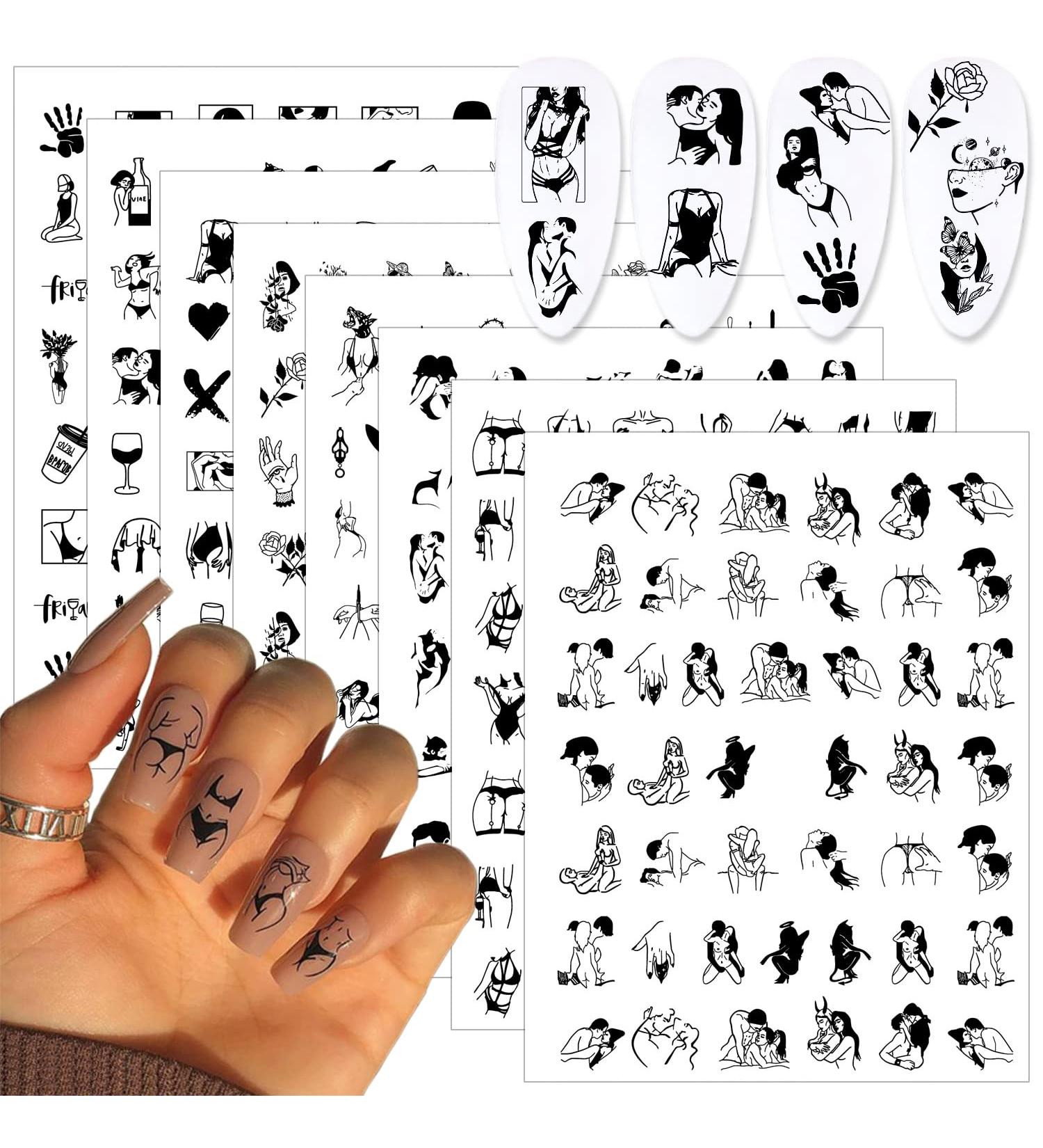 Bad Girl 3D Nail Art Stickers - Black and White Self Adhesive Design for Sexy Women and Girls | 8 Sheets - Buy Online on GoSupps.com