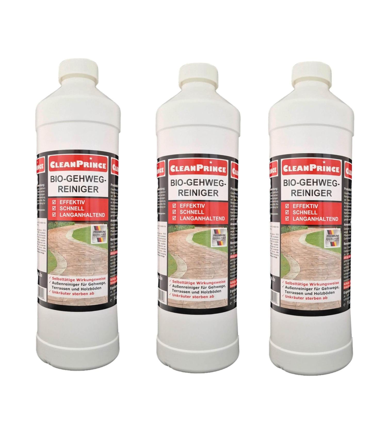 3x 1 Litre CleanPrince Organic Pavement Cleaner 1000ml clean deck boards terrace Outdoor Cleaner/stones/paving kills plants/weeds from step on plants - Buy Online on GoSupps.com