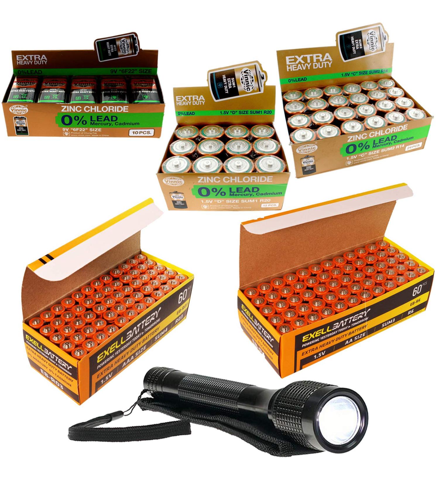 166PC Heavy Duty Battery Kit + 140 Lumen Flashlight | 9V AAA AA D C | International Shipping Available - Buy Online on GoSupps.com