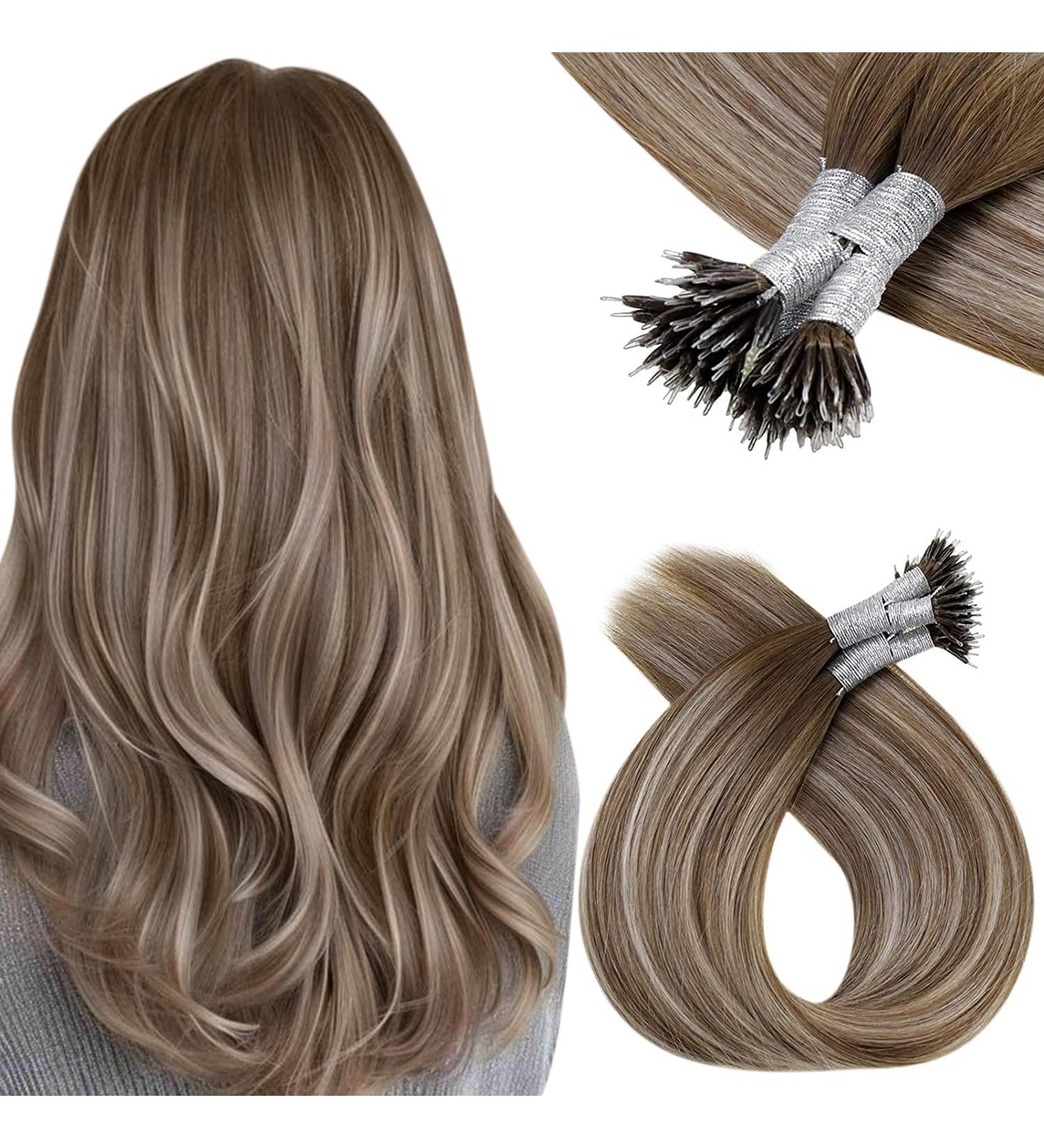 Nano Human Hair Extensions Balayage Nano Tip Hair Extensions Blonde Hair Extensions Invisible 50g 1g/s 18Inch 6/60/6 - Buy Online on GoSupps.com