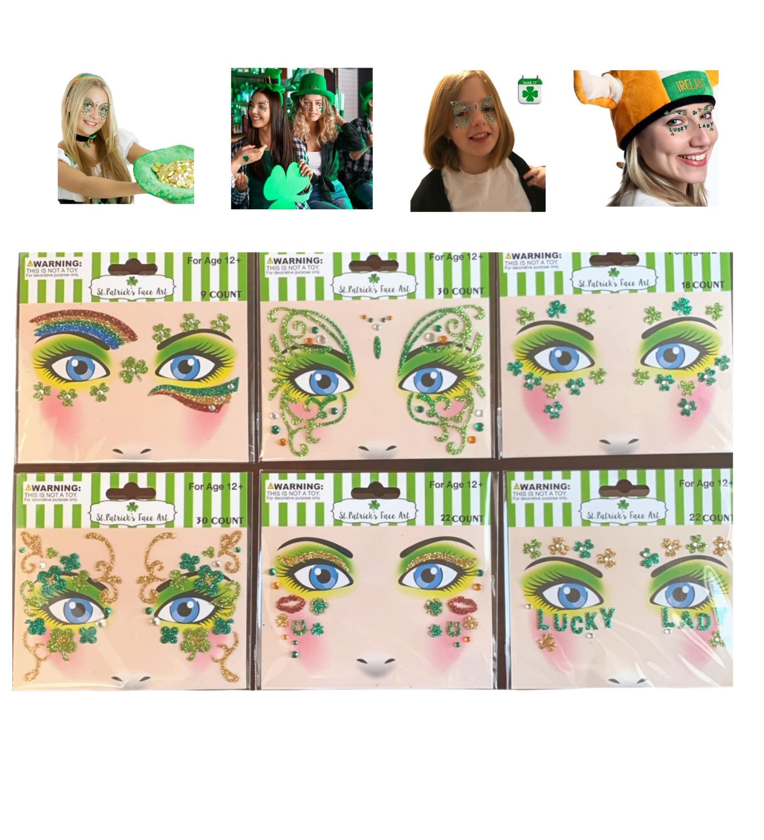 St. Patrick's Day Face Jewels & Gems Set - Glitter Rhinestones & Temporary Tattoos for Rave, Henna & Parties - Buy Online on GoSupps.com