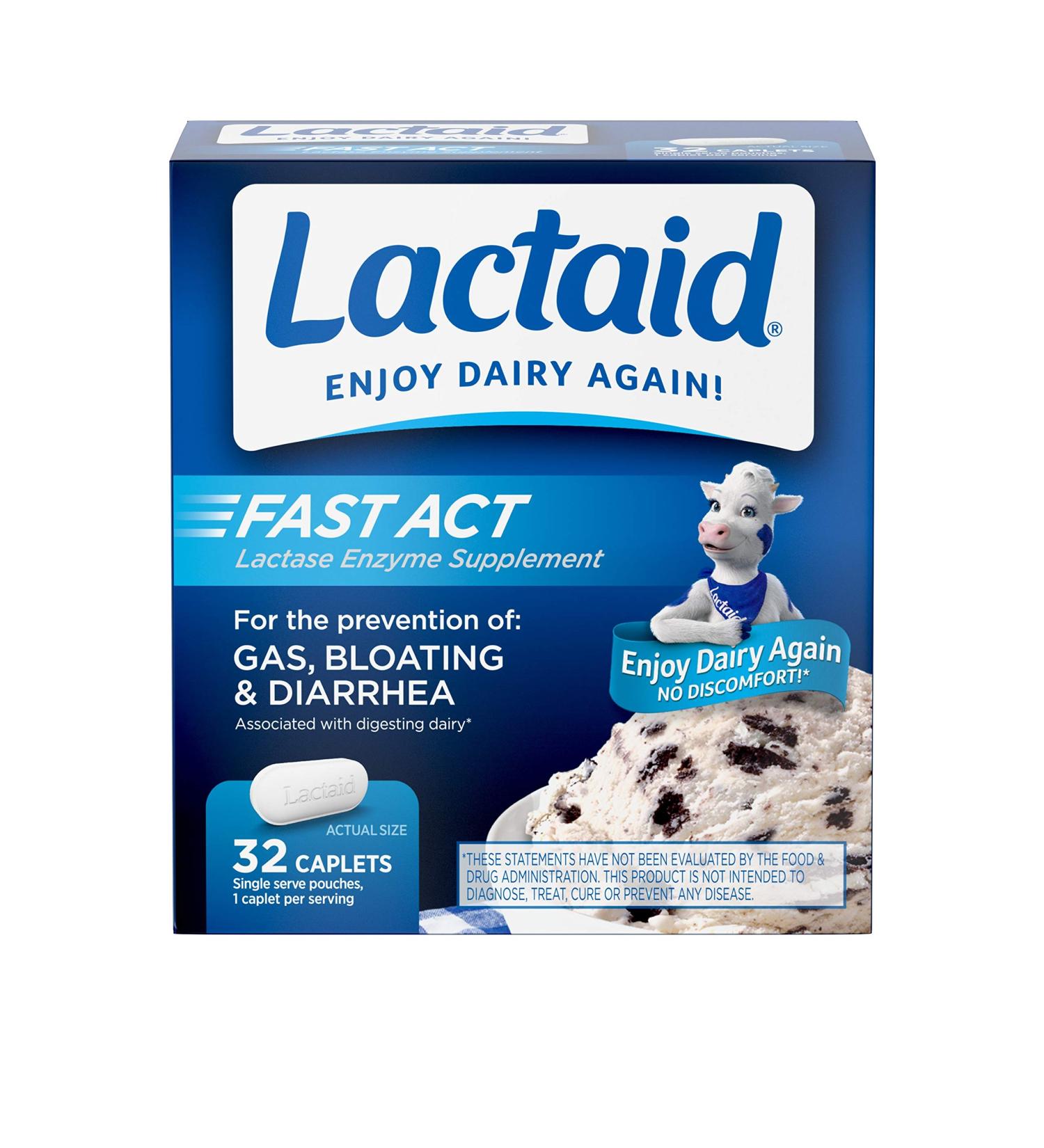 Lactaid Fast Act Lactose Intolerance Relief Caplets - 32 Travel Packs of 1-ct | Lactase Enzyme for Fast Relief - Buy Online on GoSupps.com
