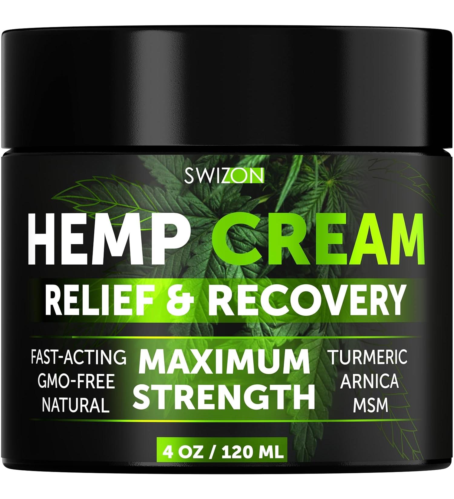SWIZON Natural Hemp Cream for Muscles & Joints - 4 oz Soothing Muscle Relaxer with Arnica, MSM, Turmeric & Menthol - Hemp Oil Extract Gel for Discomfort Relief - Pack of 1 - Buy Online on GoSupps.com