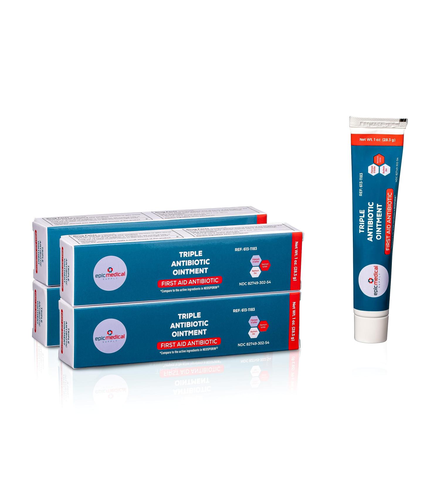 Triple Antibiotic Ointment 1 oz Tube 4 Pack - Bacitracin & Neomycin for Wounds Burns & Cuts - Fast Healing First Aid Cream - Buy Online on GoSupps.com