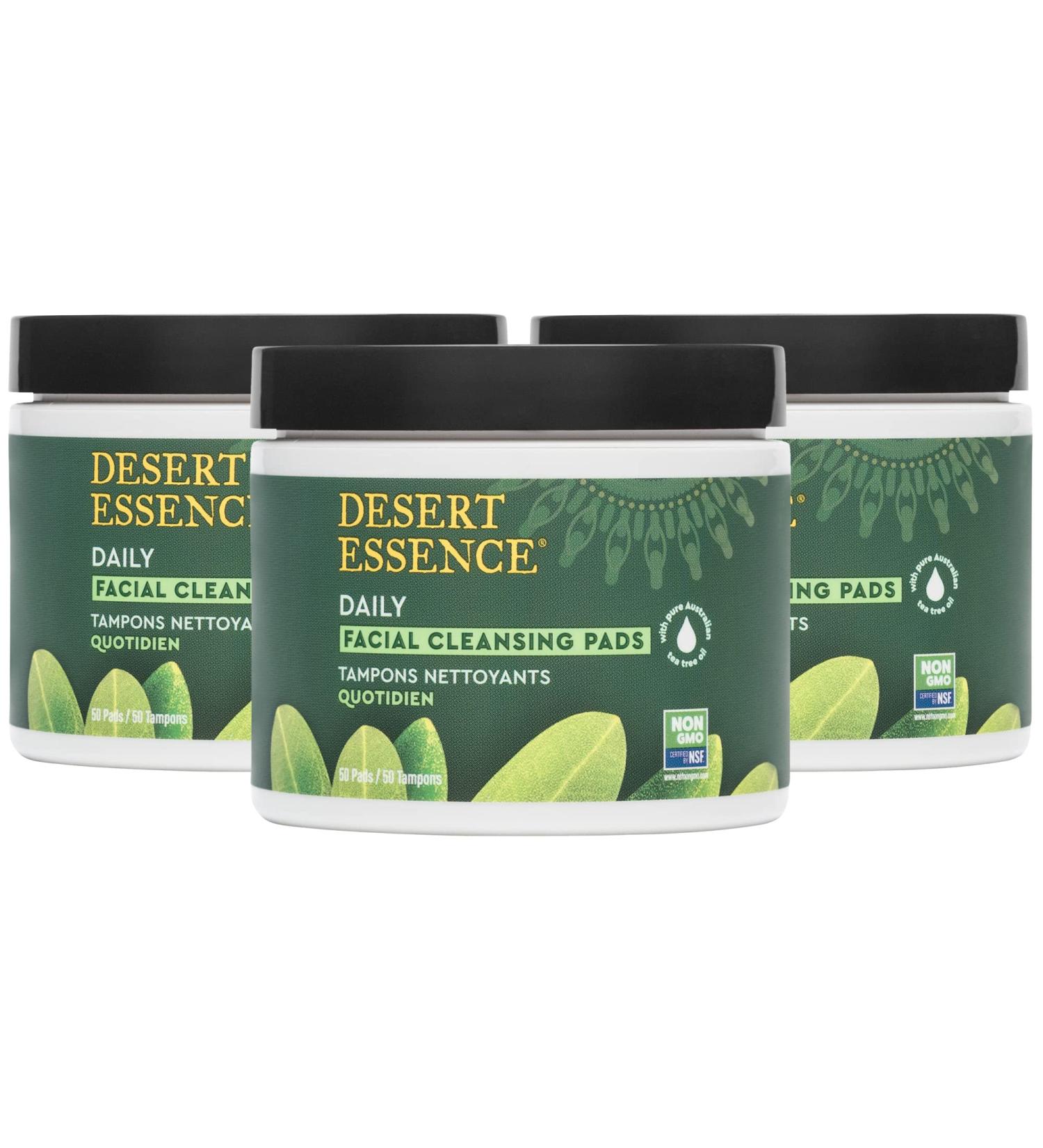 Desert Essence Tea Tree Oil Facial Cleansing Pads - 50 Count (Pack of 3) - Face Cleanser & Makeup Remover - Soothes Skin - Removes Oil & Dirt - Buy Online on GoSupps.com