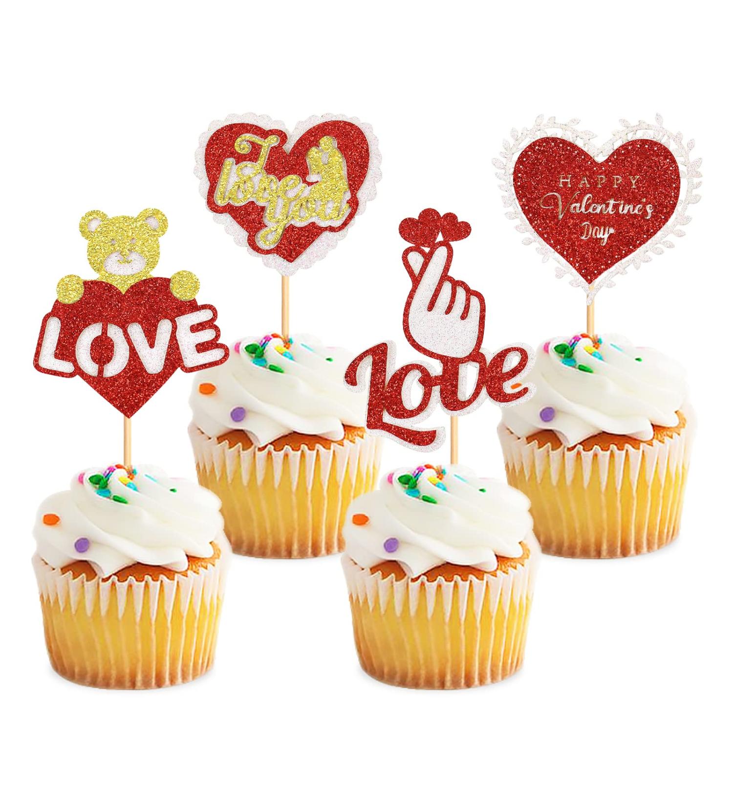 Keaziu 24 Pack Happy Valentine's Day Cupcake Toppers I Love You Heart Cupcake Picks Love Cupcake Toppers for Wedding Proposal Engagement Bridal Shower Sweet Love Theme Party Cake Decoration Red 4 - Buy Online on GoSupps.com