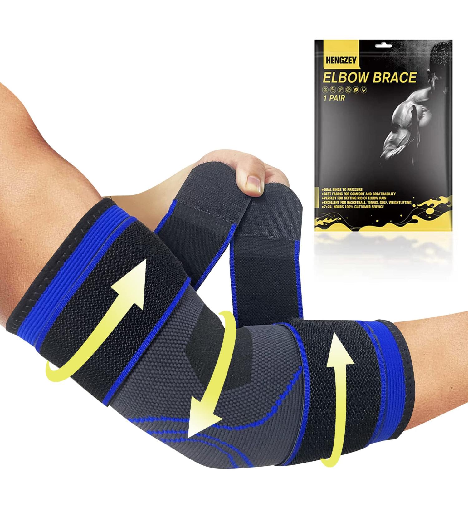 HENGZEY Dual-Bind Tennis Elbow Brace - Large Compression Sleeves for Golfers Elbow & Tendonitis - Men & Women - 1 Pair - Buy Online on GoSupps.com