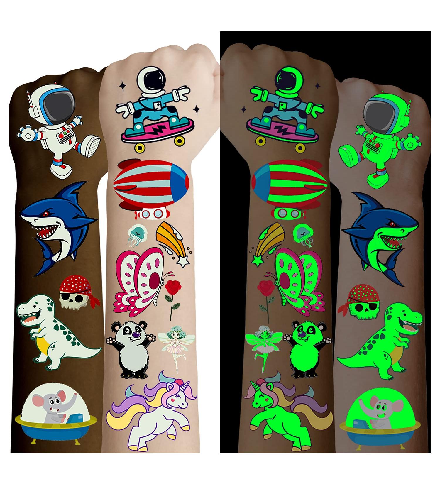 Cerlaza 220 Styles Luminous Temporary Tattoos for Kids - Unicorn, Dinosaurs, Pirate, Space, Mermaid Stickers - Party Favors for Boys & Girls - 20 Sheets - Buy Online on GoSupps.com