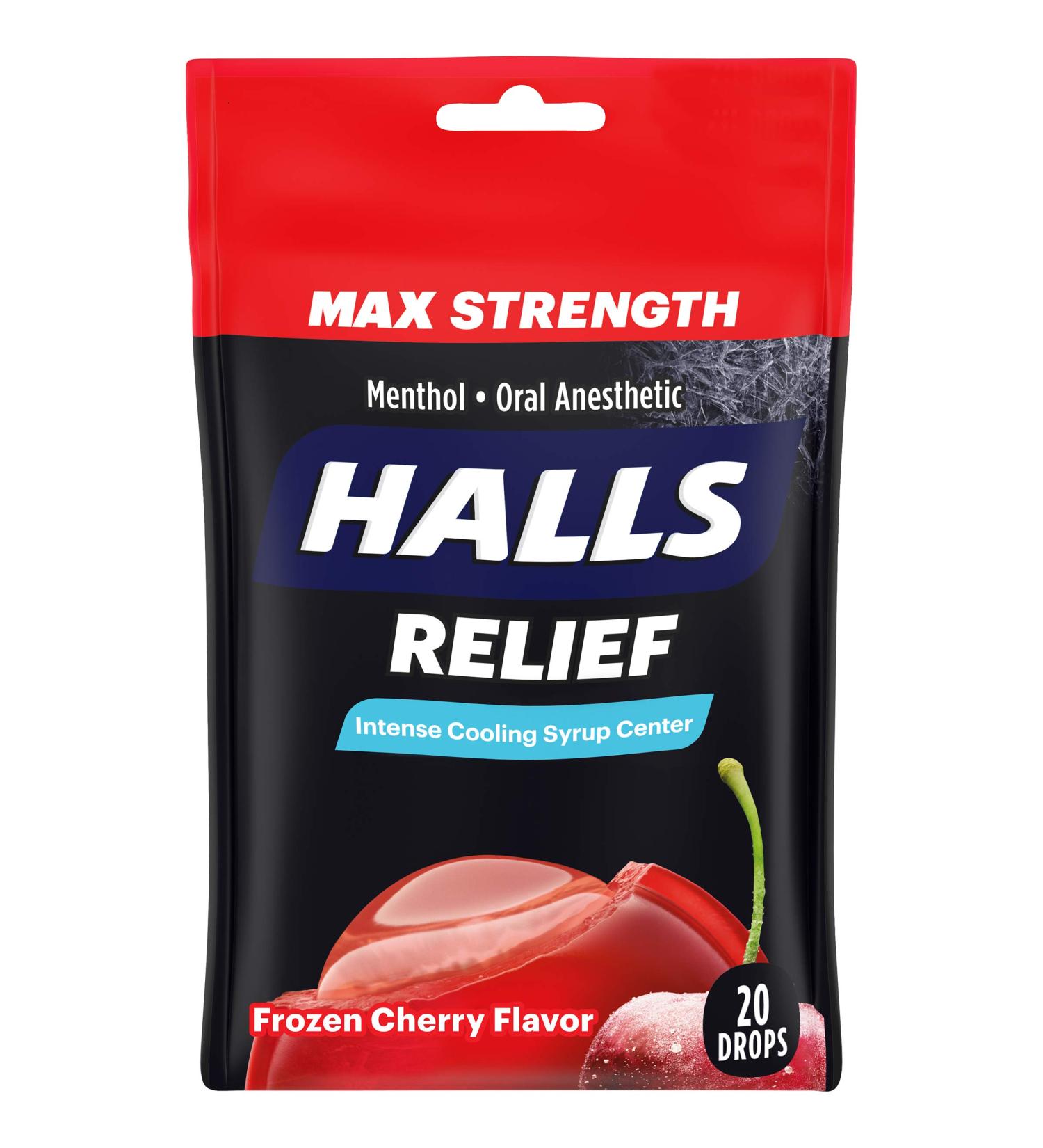 HALLS Relief Max Strength Frozen Cherry Cough Drops - 20 Drops - Buy Online on GoSupps.com