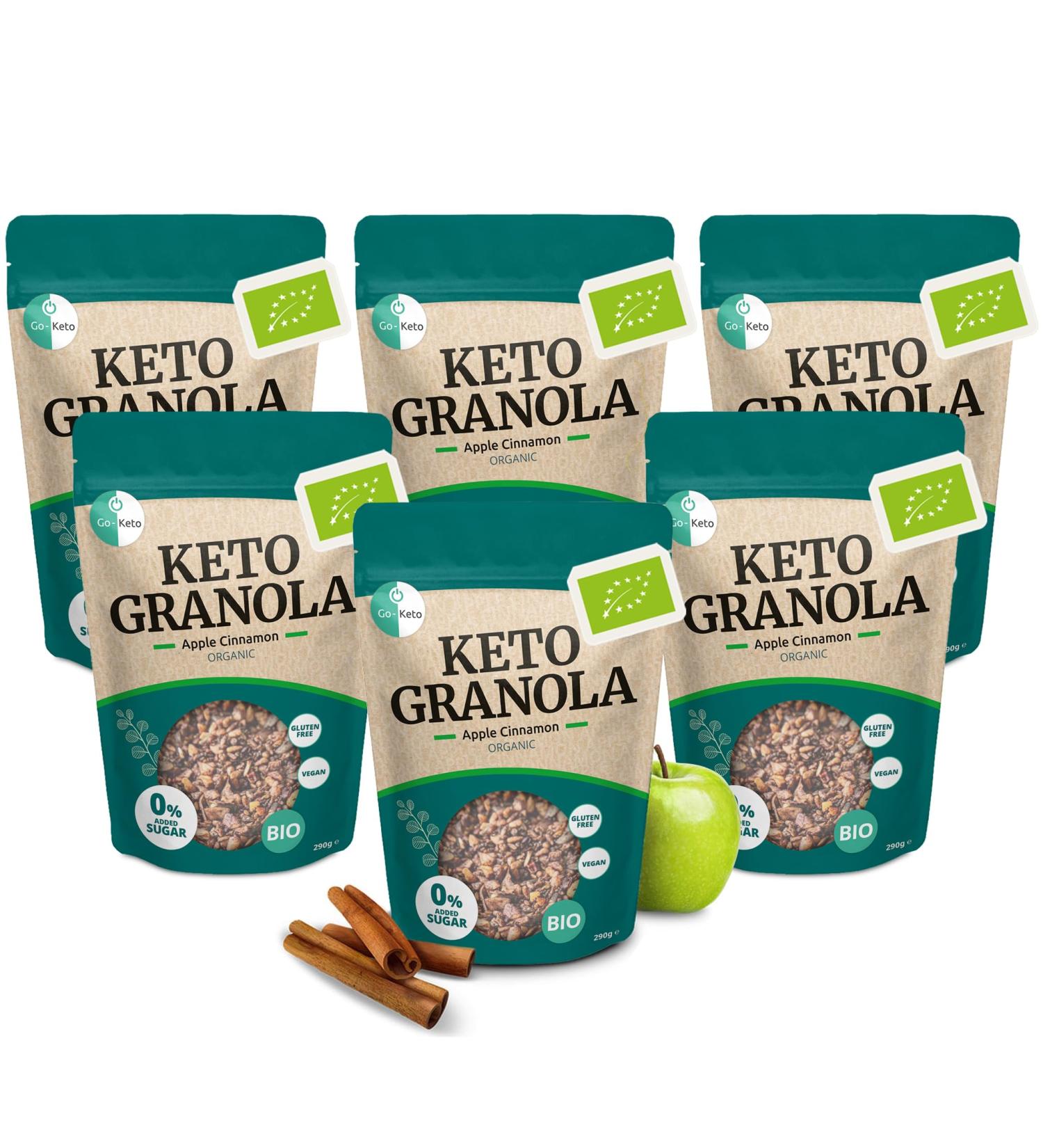 Go-Keto BIO Keto Granola Apple Cinnamon 6x 290g - Keto Muesli for a delicious Keto breakfast with coconut chips - Buy Online on GoSupps.com