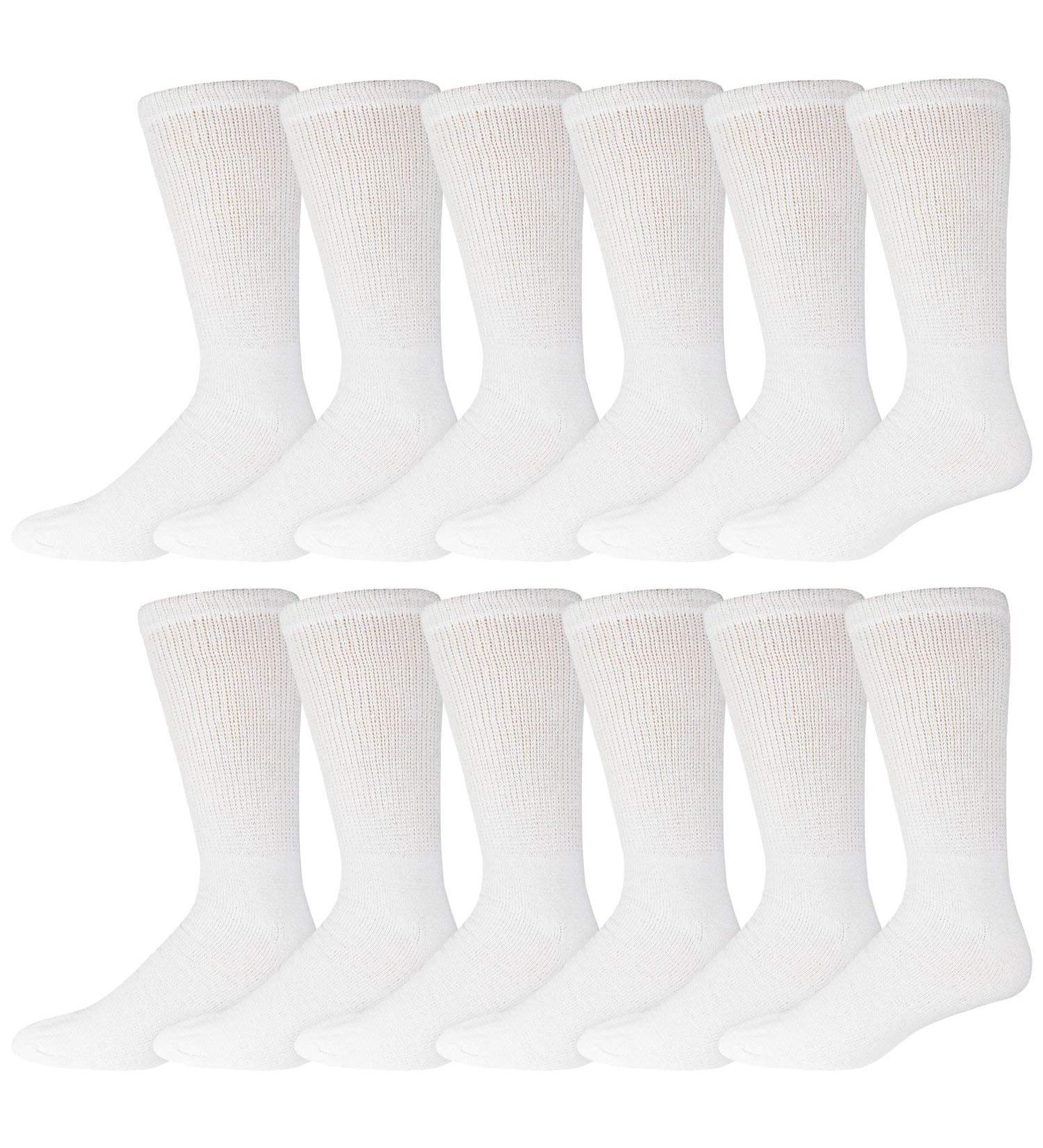 Men's Cotton Diabetic Neuropathy Crew Socks - 12 Pairs (Size 8-11 US) | White - Buy Online on GoSupps.com