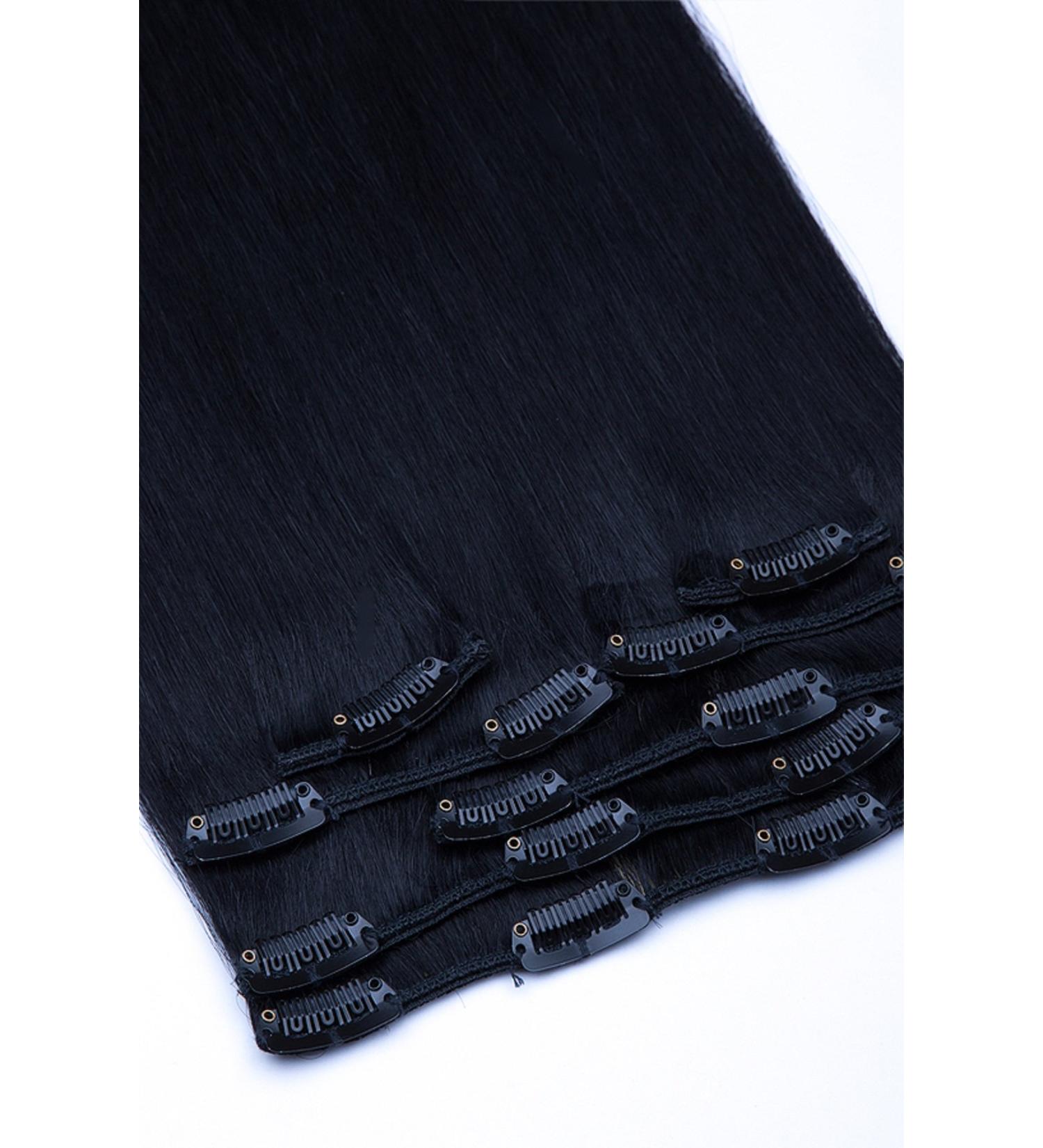 Clip In Hair Extensions Set - 100% Real Hair 7 Pieces 70g 45 cm - No. 1 Black - International Shipping - Buy Online on GoSupps.com